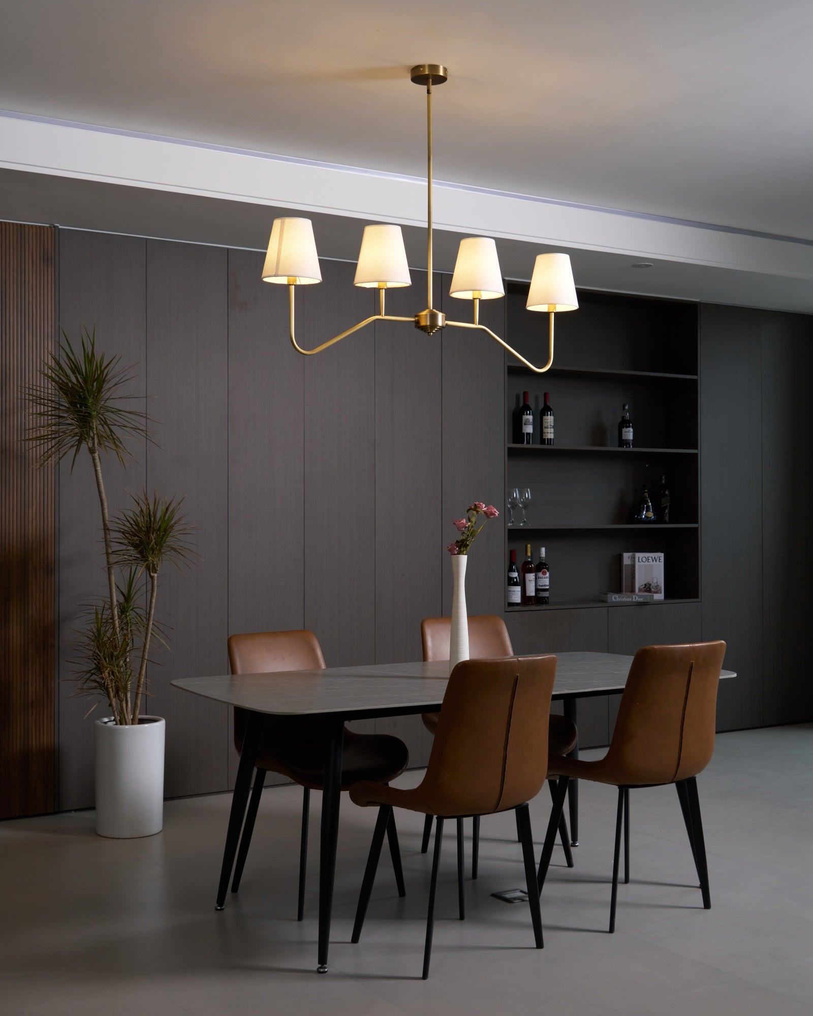 Lustra Chandelier Brass Curved Beige Linear - Letslighting