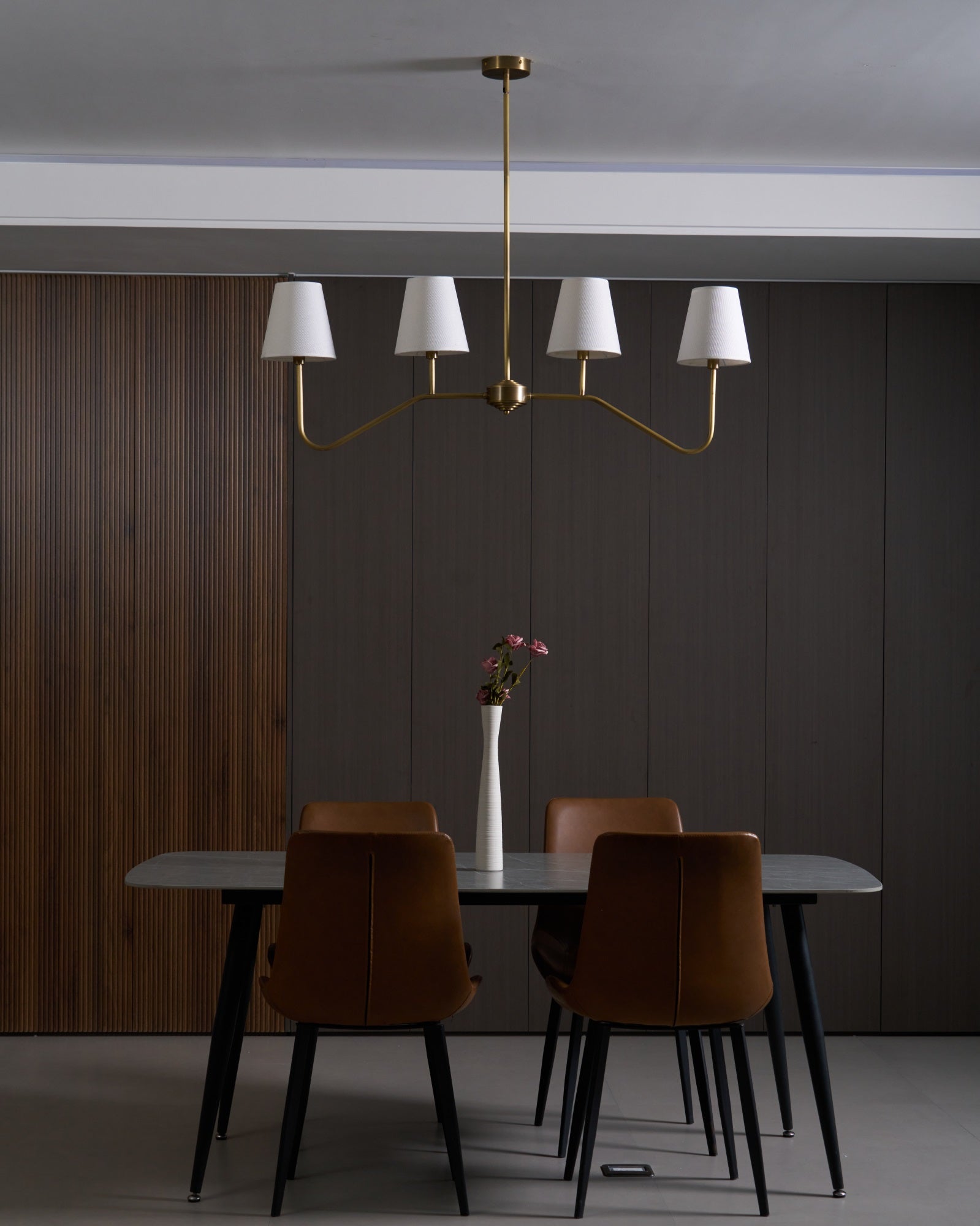 Lustra Chandelier Brass Curved Beige Linear - Letslighting