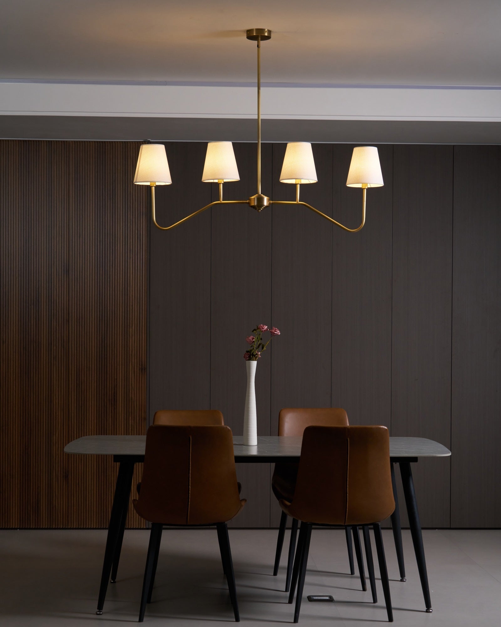 Lustra Chandelier Brass Curved Beige Linear - Letslighting