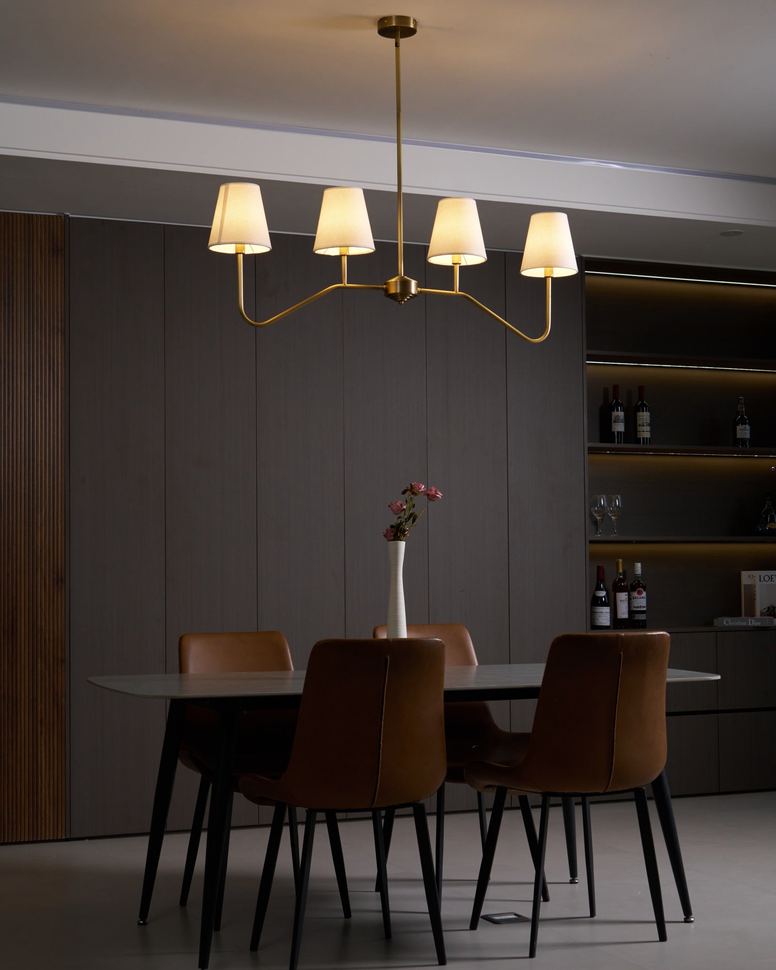 Lustra Chandelier Brass Curved Beige Linear - Letslighting