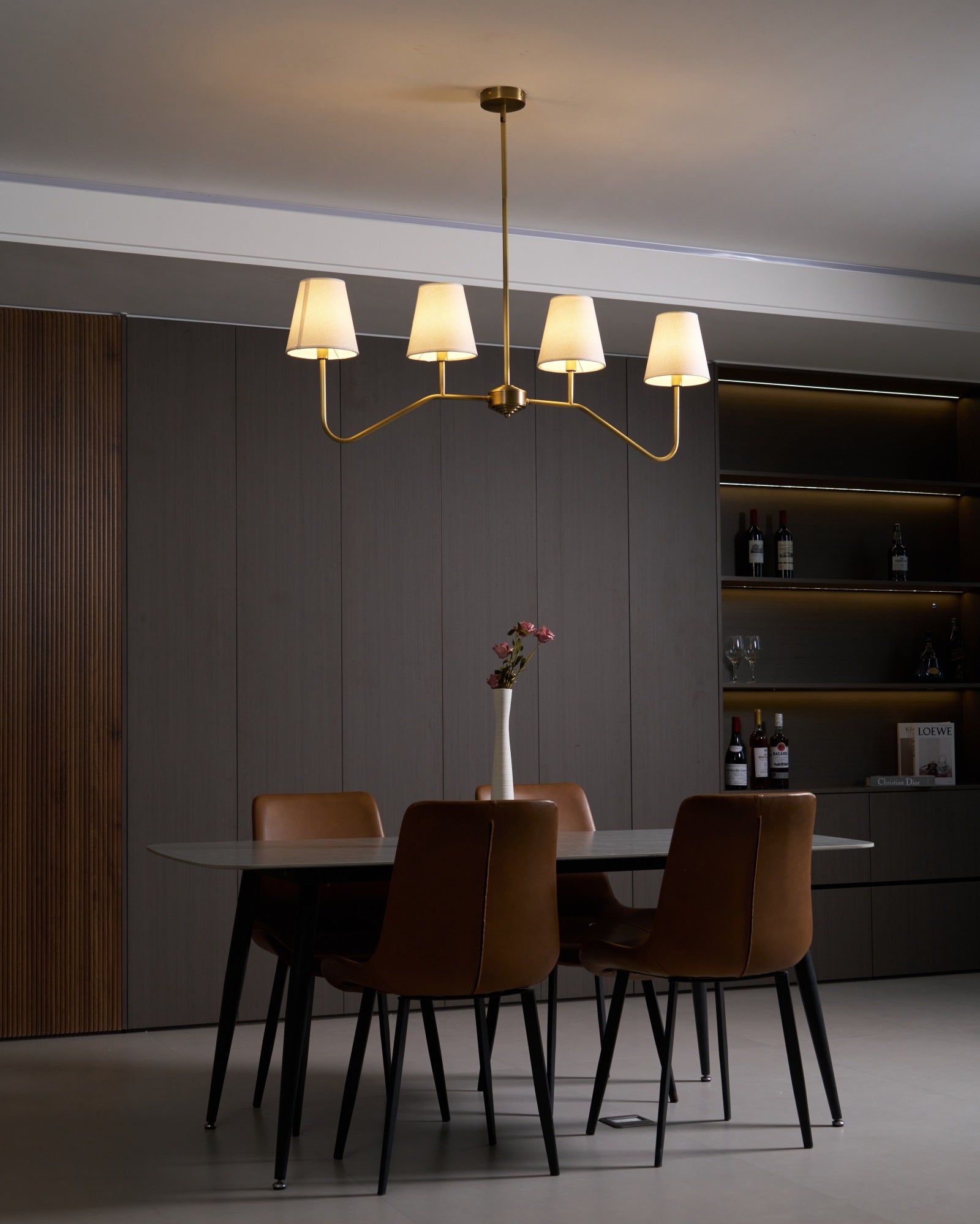 Lustra Chandelier Brass Curved Beige Linear - Letslighting
