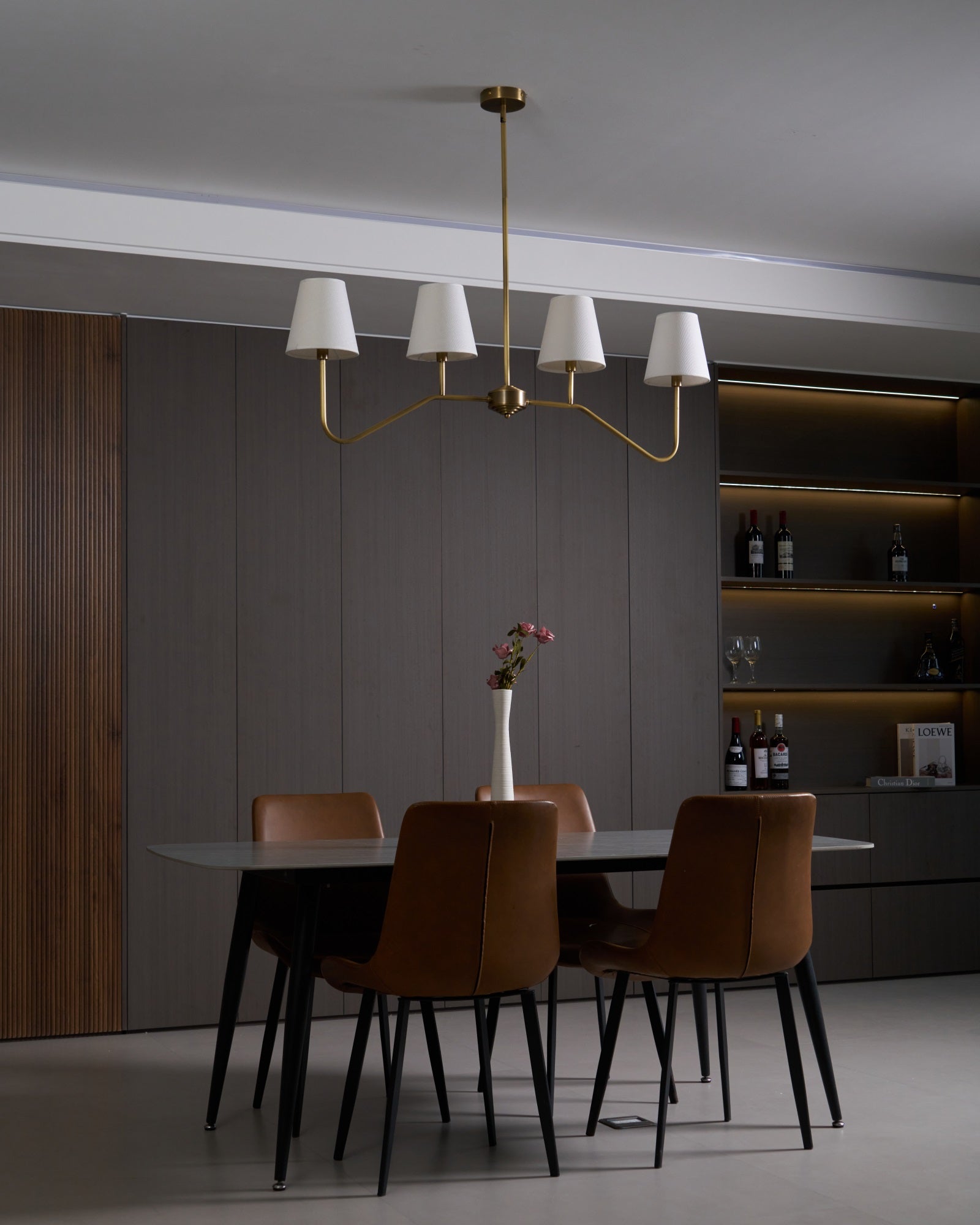 Lustra Chandelier Brass Curved Beige Linear - Letslighting