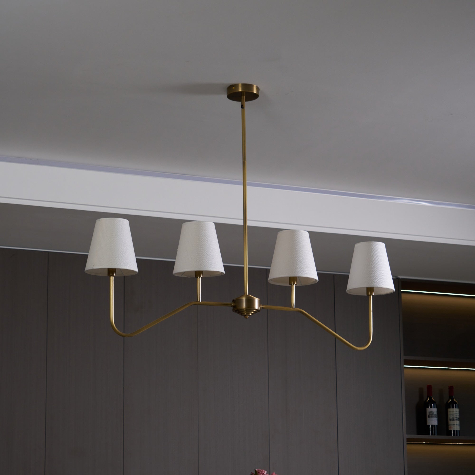 Lustra Chandelier Brass Curved Beige Linear - Letslighting