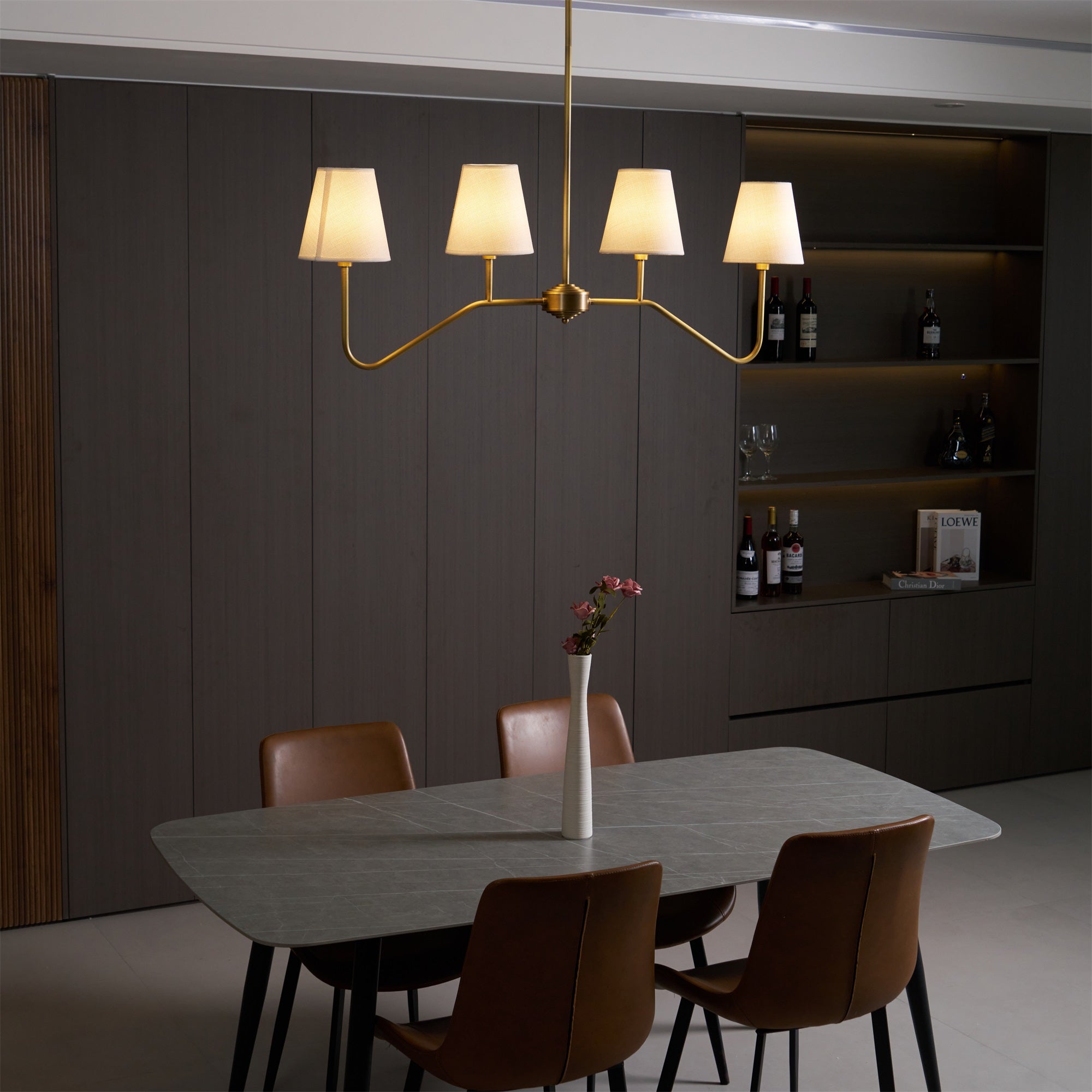 Lustra Chandelier Brass Curved Beige Linear - Letslighting