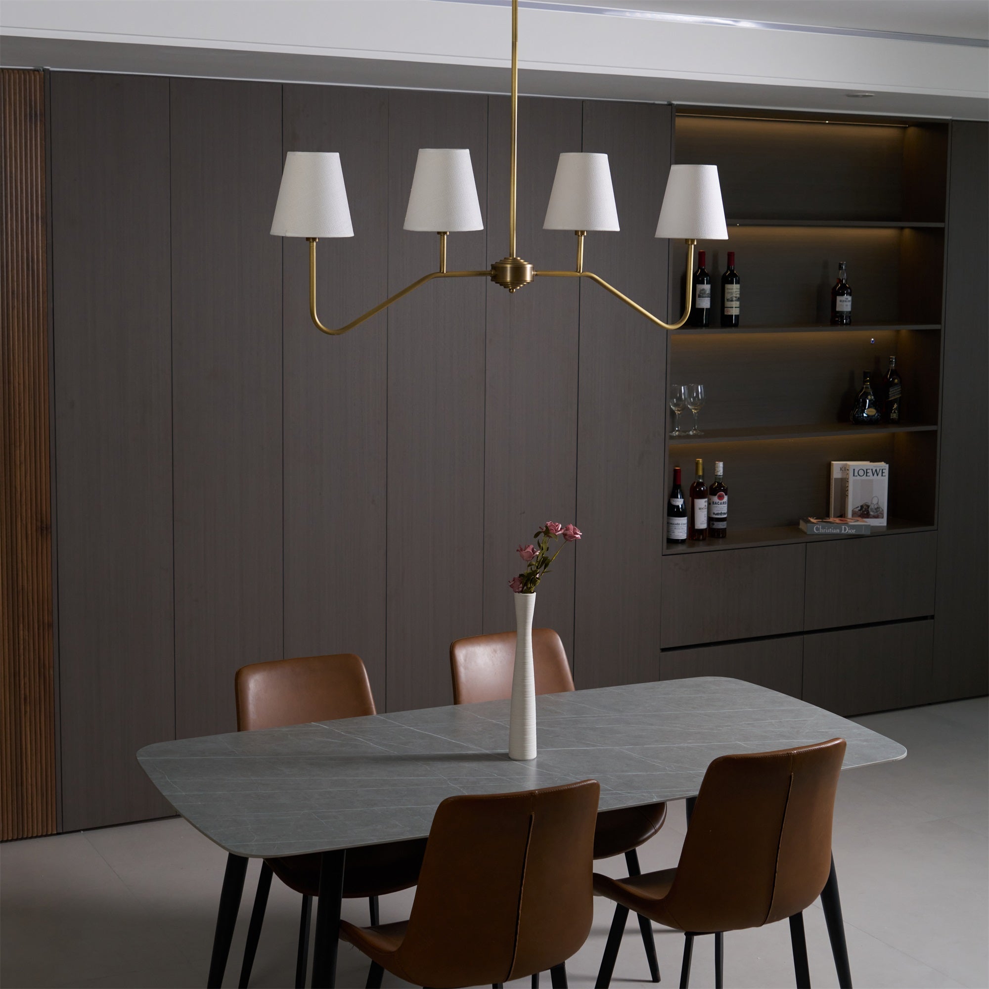 Lustra Chandelier Brass Curved Beige Linear - Letslighting