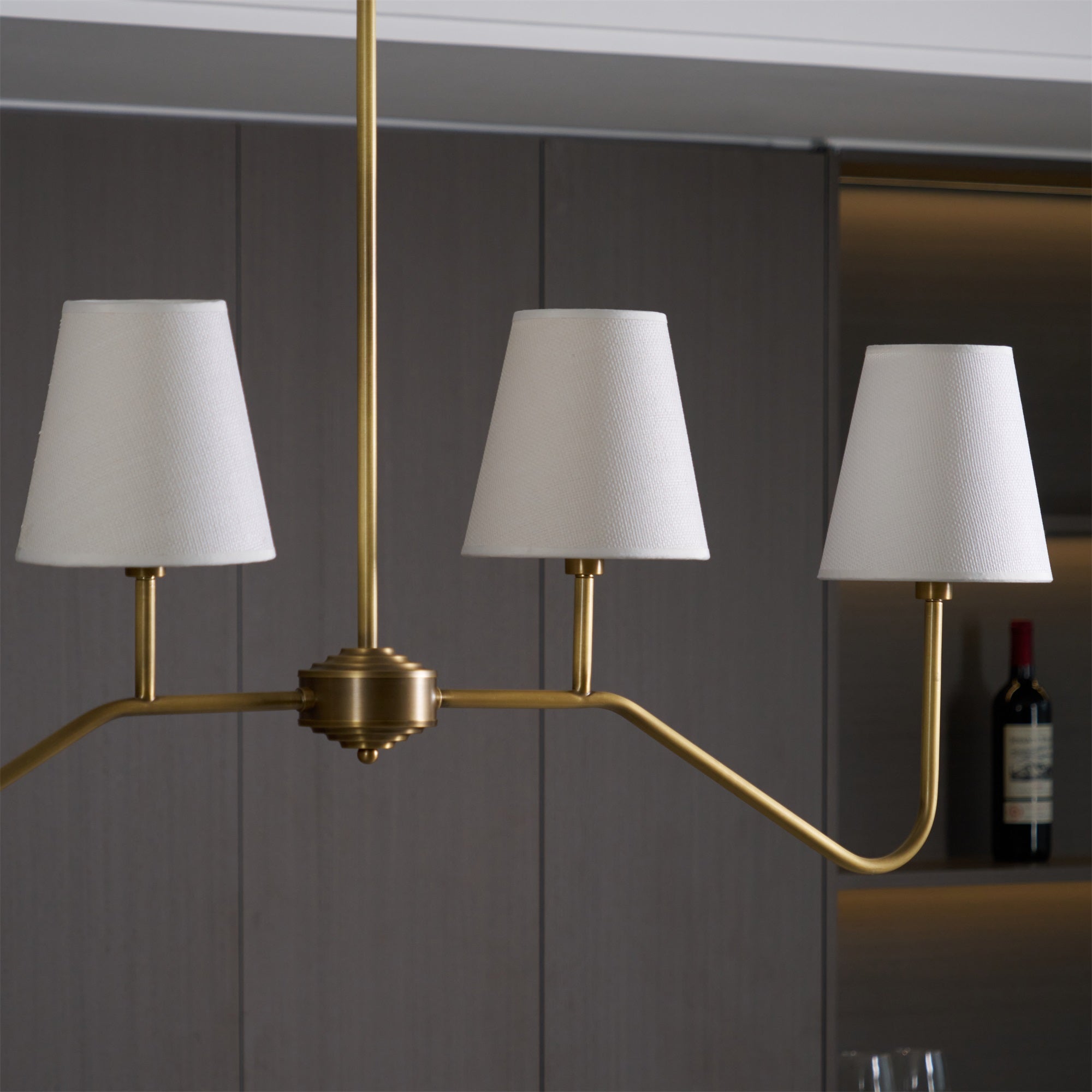 Lustra Chandelier Brass Curved Beige Linear - Letslighting