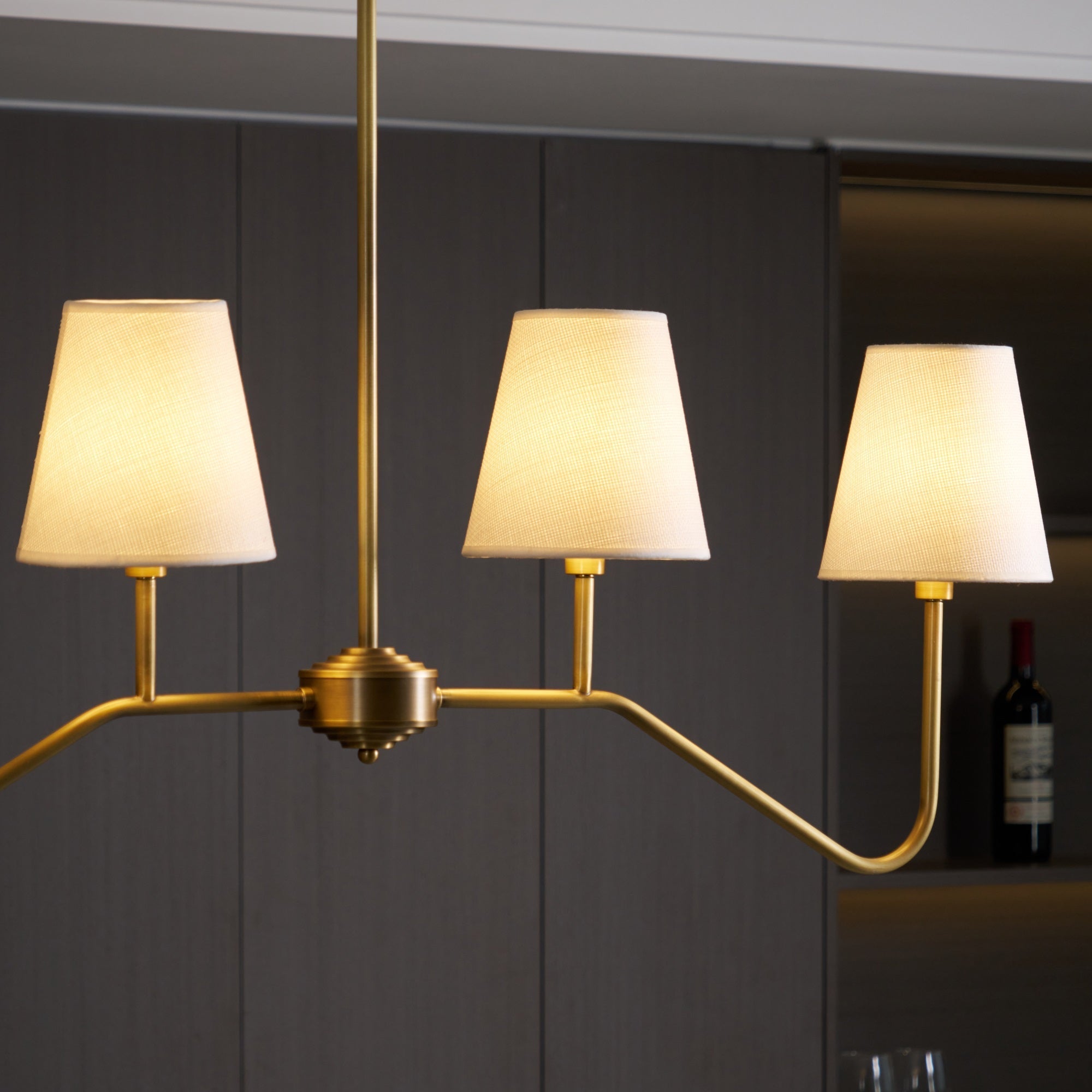 Lustra Chandelier Brass Curved Beige Linear - Letslighting