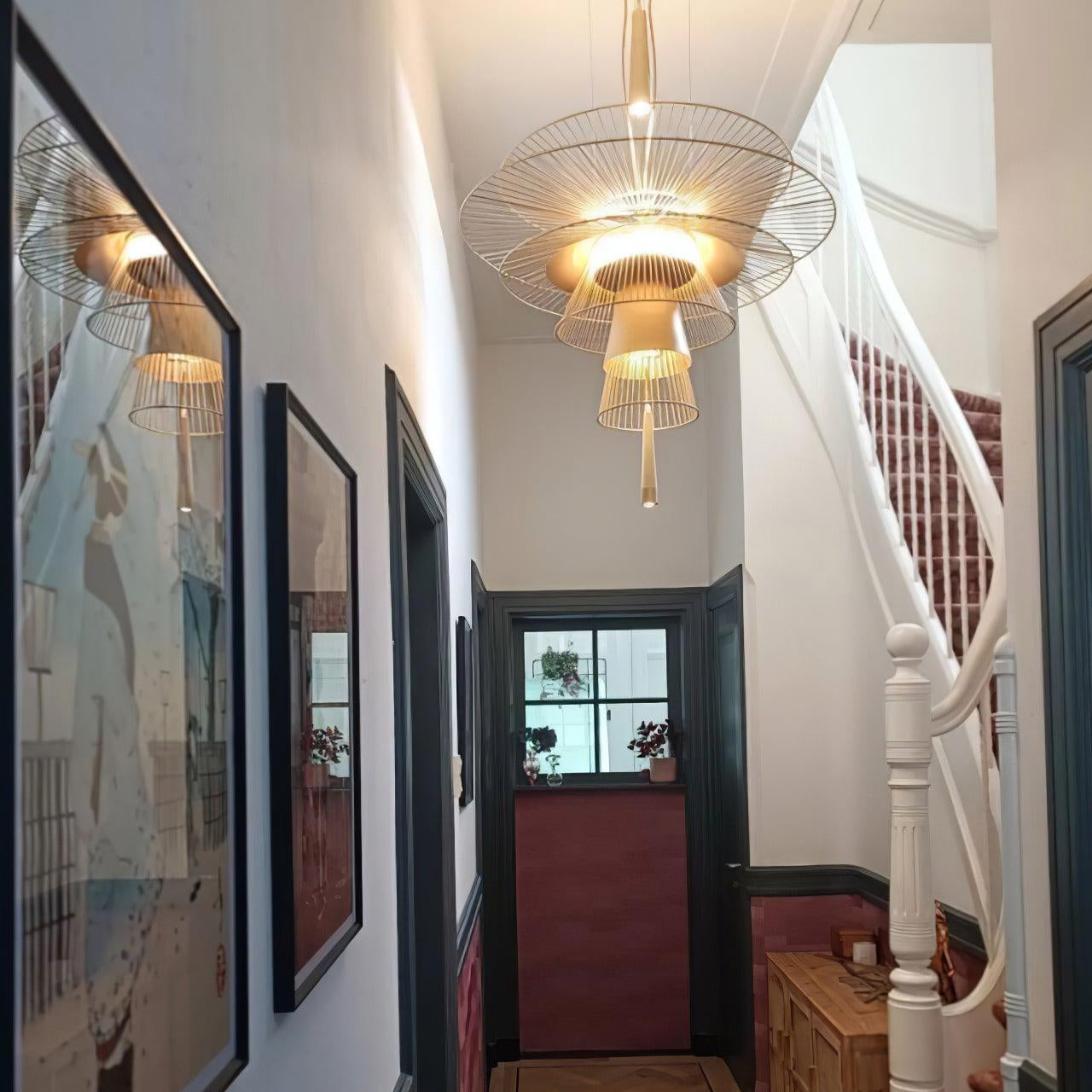 Chandelier Sculptural Layered Wire Frame Statement Bold Modern Centerpiece - Letslighting
