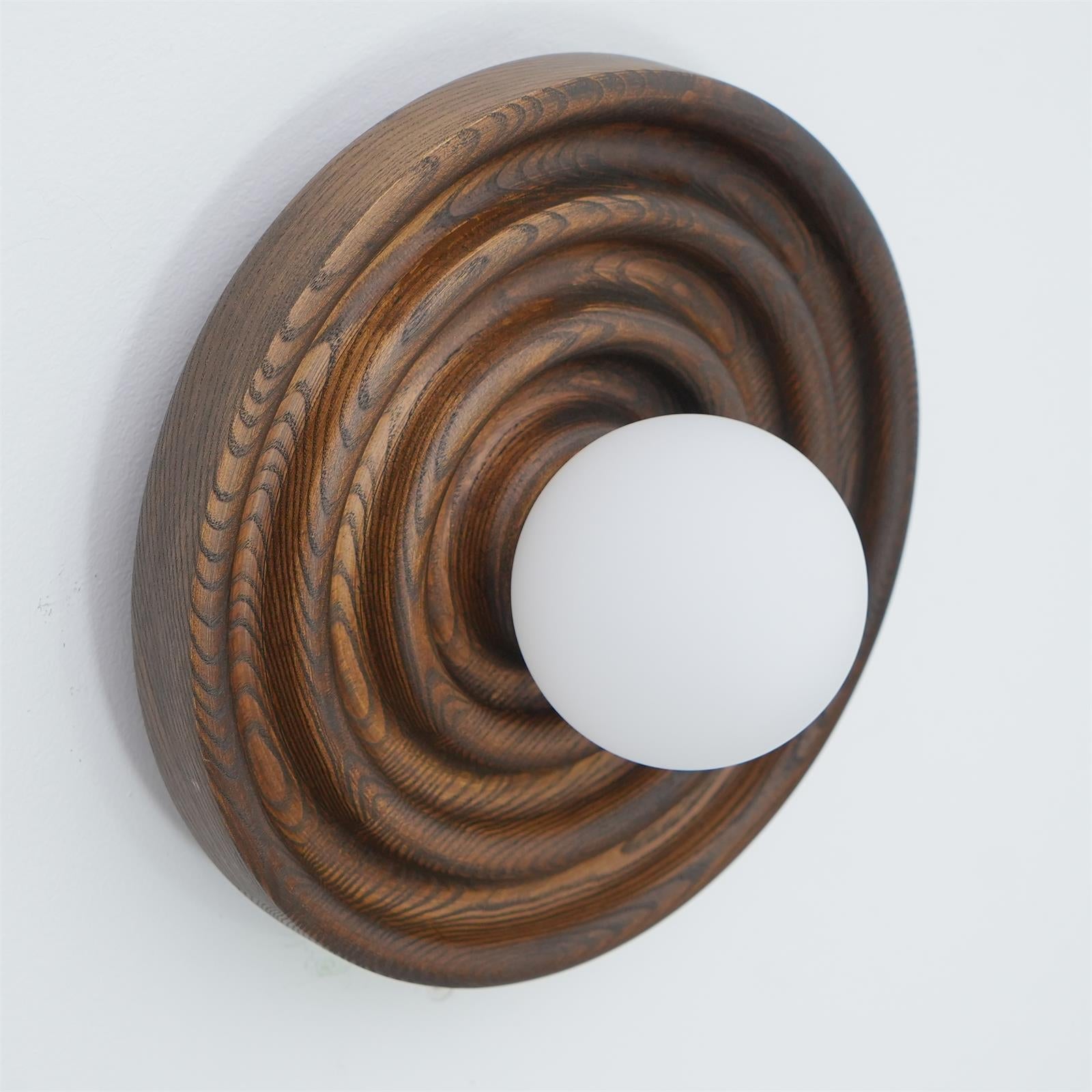 Wall Lamp Ripple with Ash Wood Body and Glass Globe Shade - Letslighting