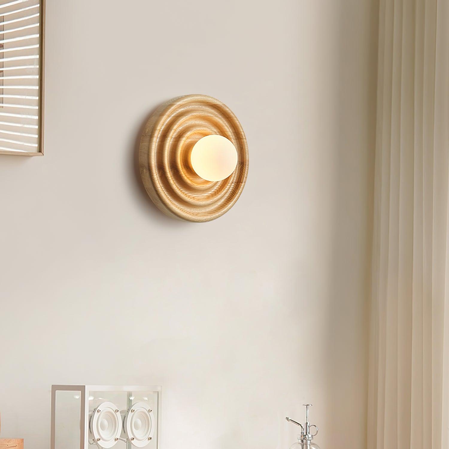 Wall Lamp Ripple with Ash Wood Body and Glass Globe Shade - Letslighting
