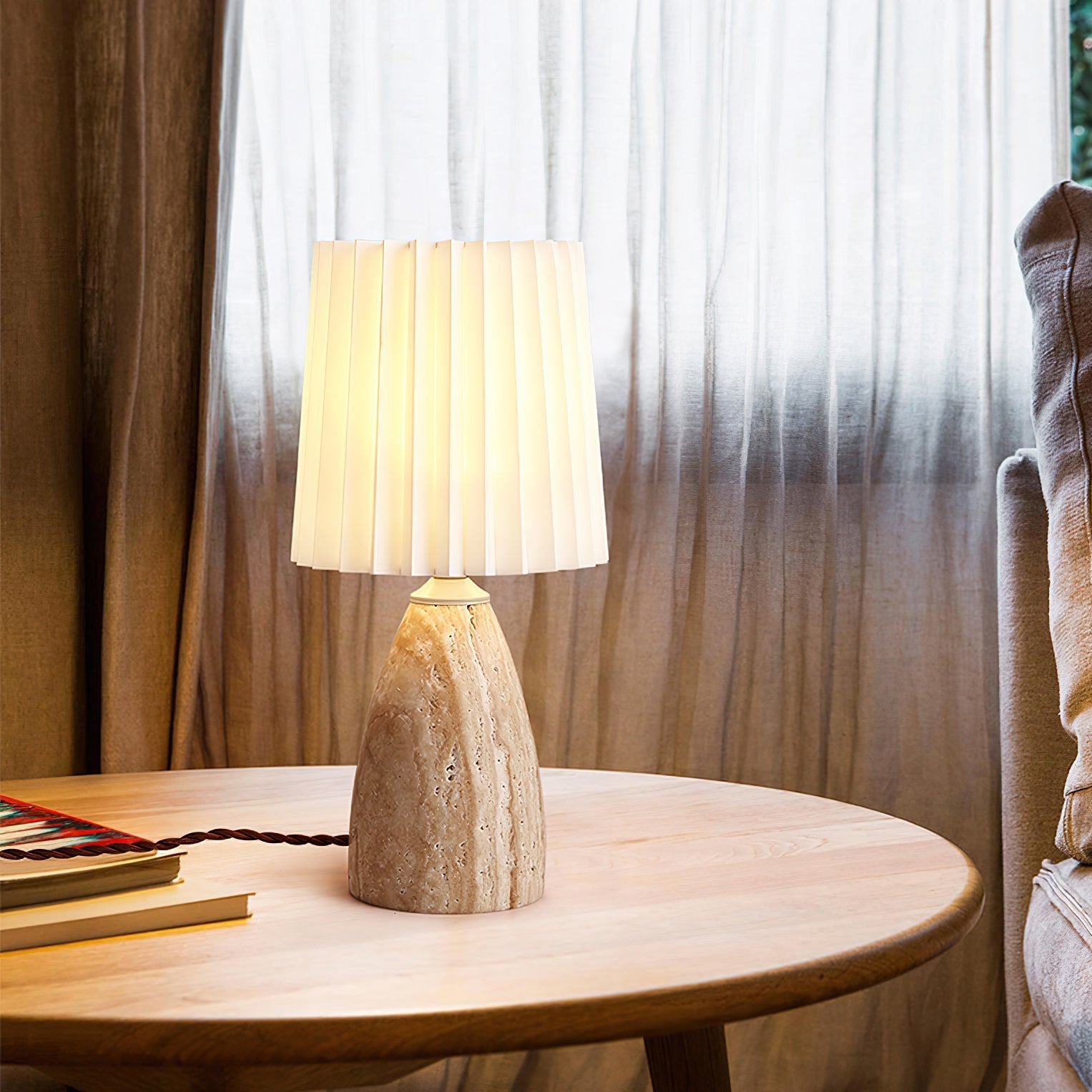 Arsorarae Pleated Travertine Table Lamp - Letslighting