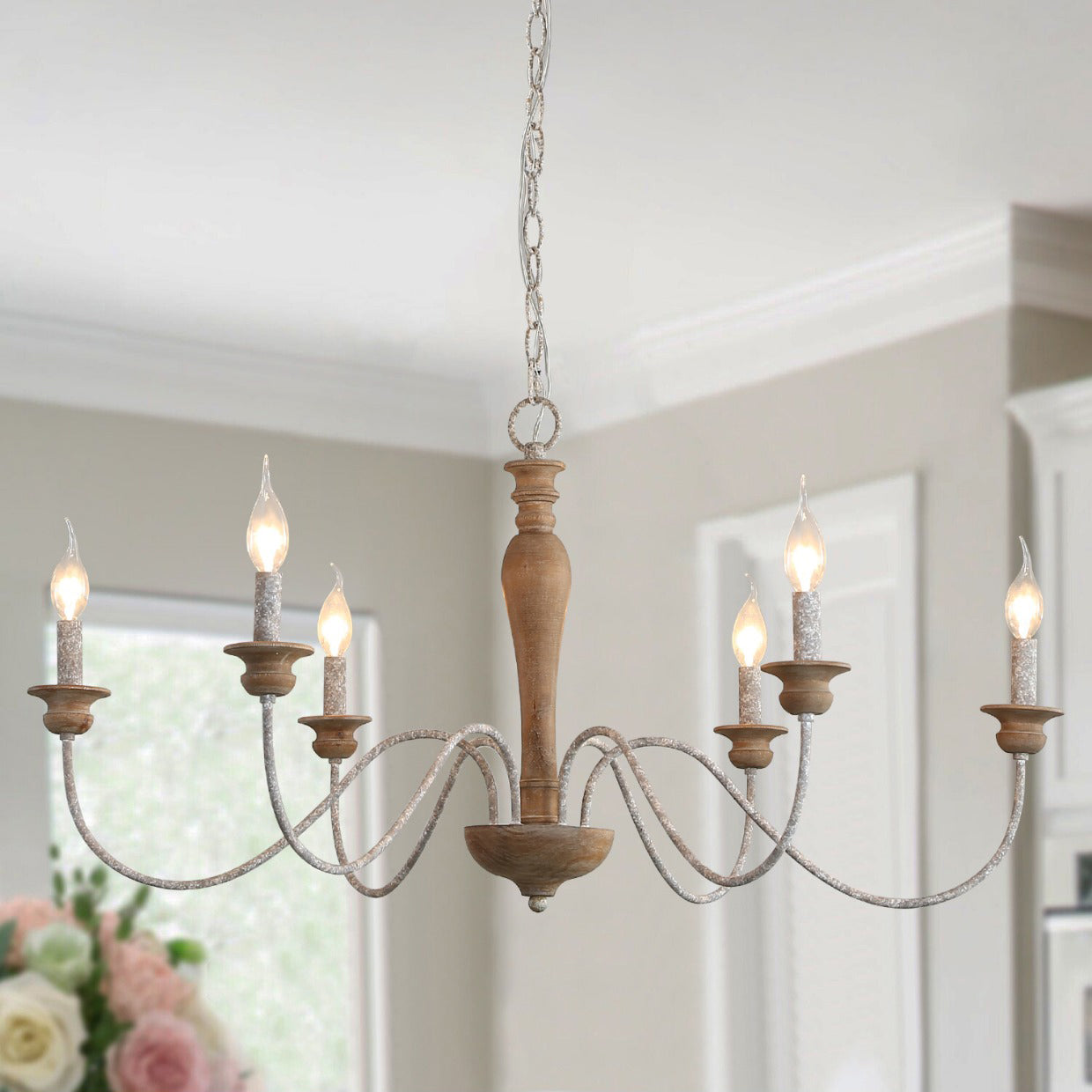 Illoros Vintage Industrial Candle Hand-carved Wood Chandelier - Letslighting