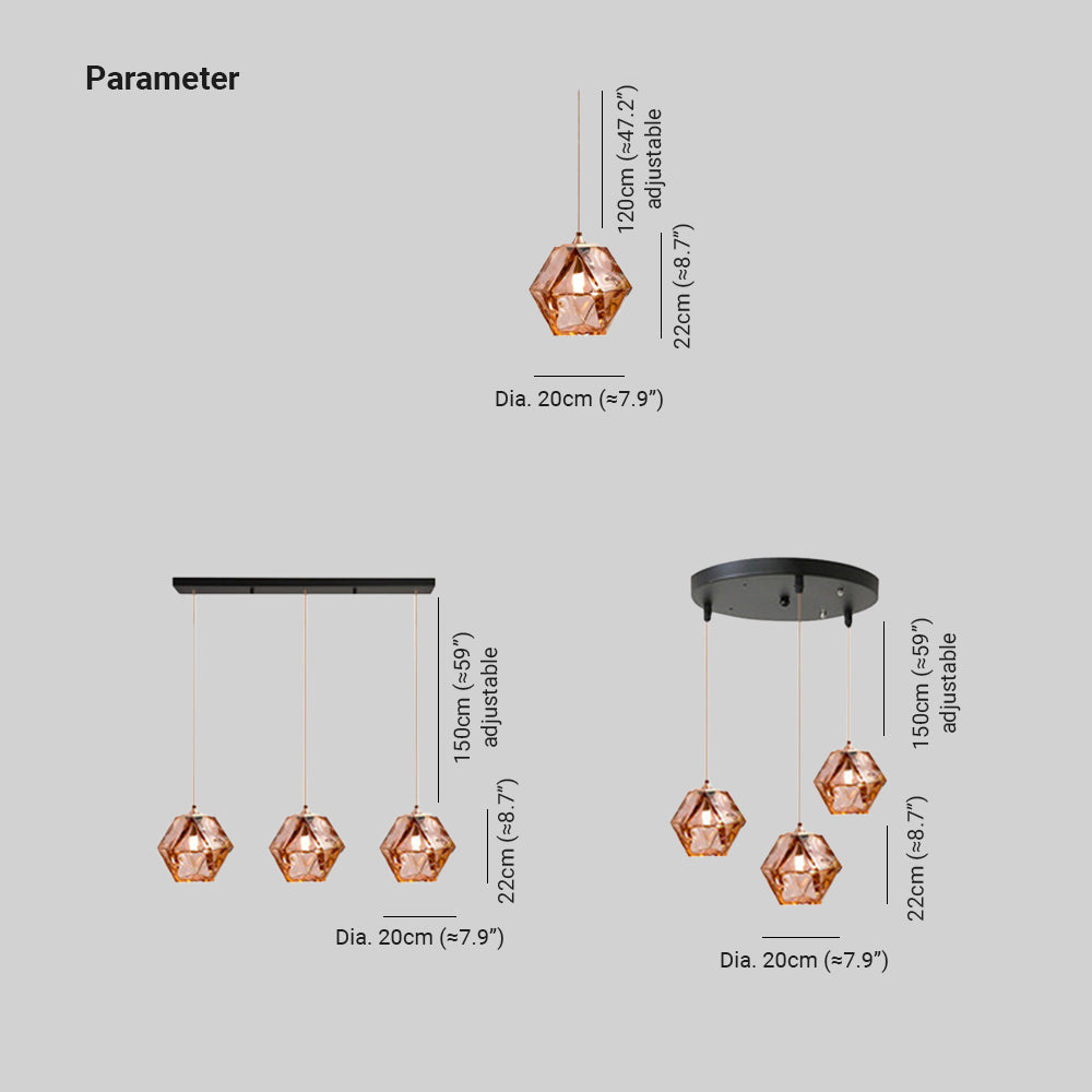 Valentina Polyhedron LED Pendant Light Metal/Glass Kitchen Island - Letslighting