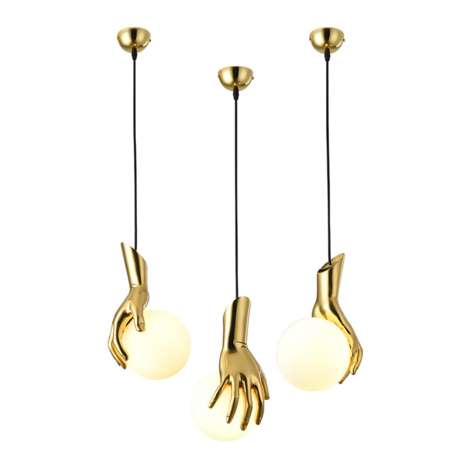 Avnorira Hand Holding Globe Brass Glass Pendant Light - Letslighting
