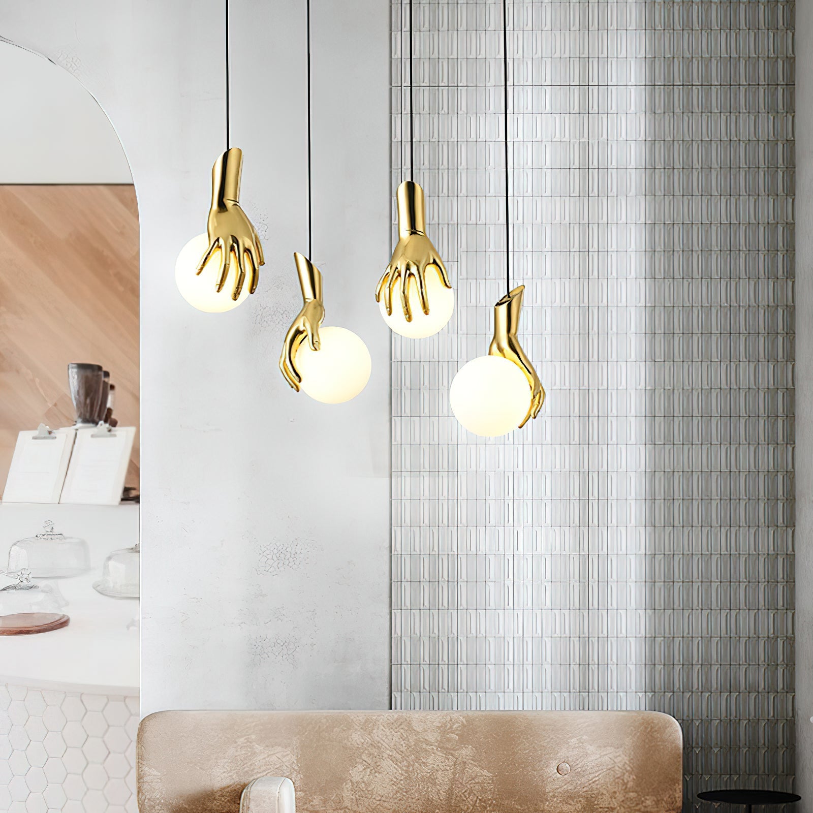 Avnorira Hand Holding Globe Brass Glass Pendant Light - Letslighting