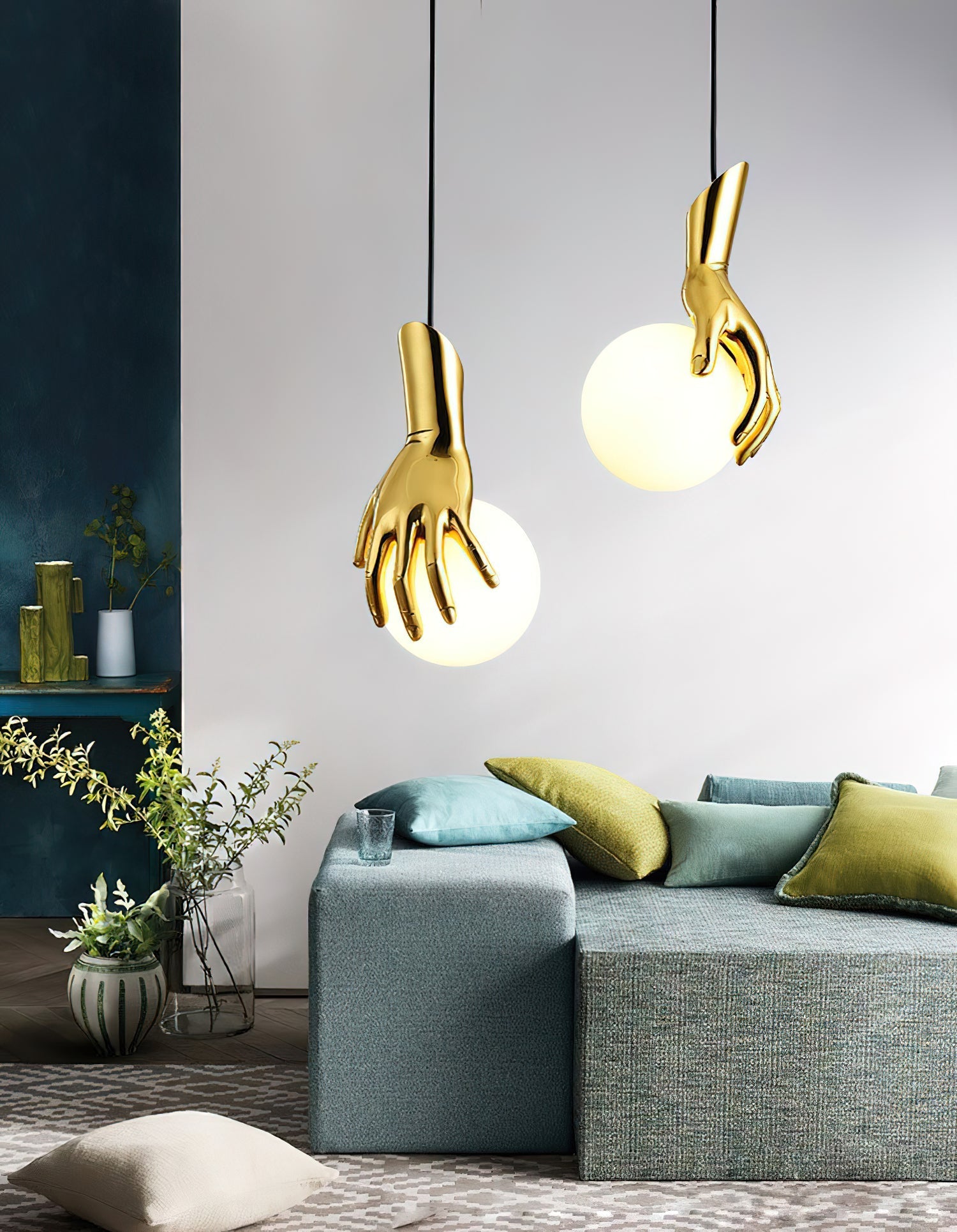 Avnorira Hand Holding Globe Brass Glass Pendant Light - Letslighting