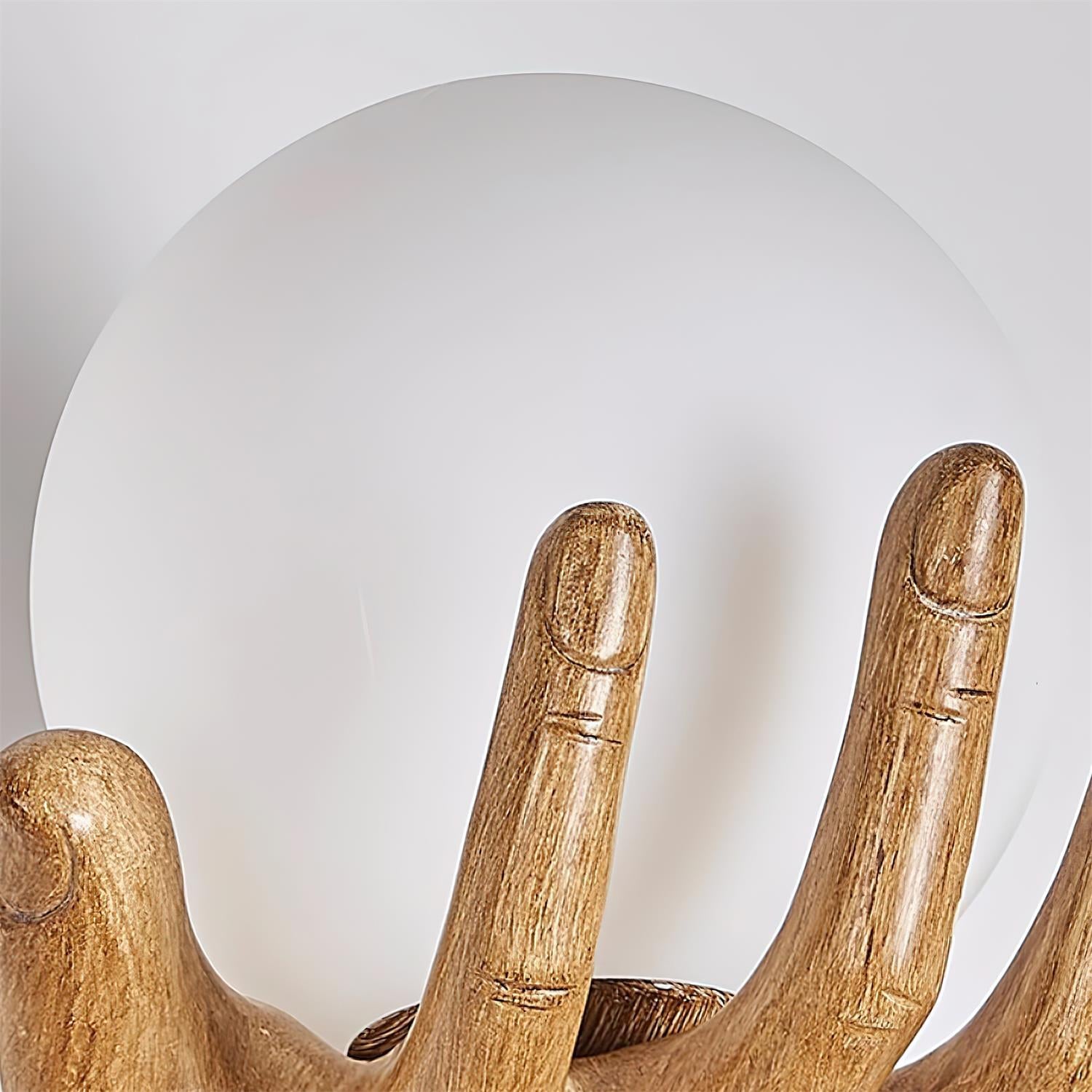 Wall Lamp Polymer Body Hand Shape Globe Shade Wood Grain - Letslighting