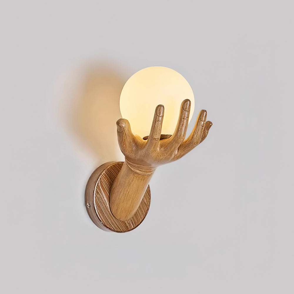 Wall Lamp Polymer Body Hand Shape Globe Shade Wood Grain - Letslighting