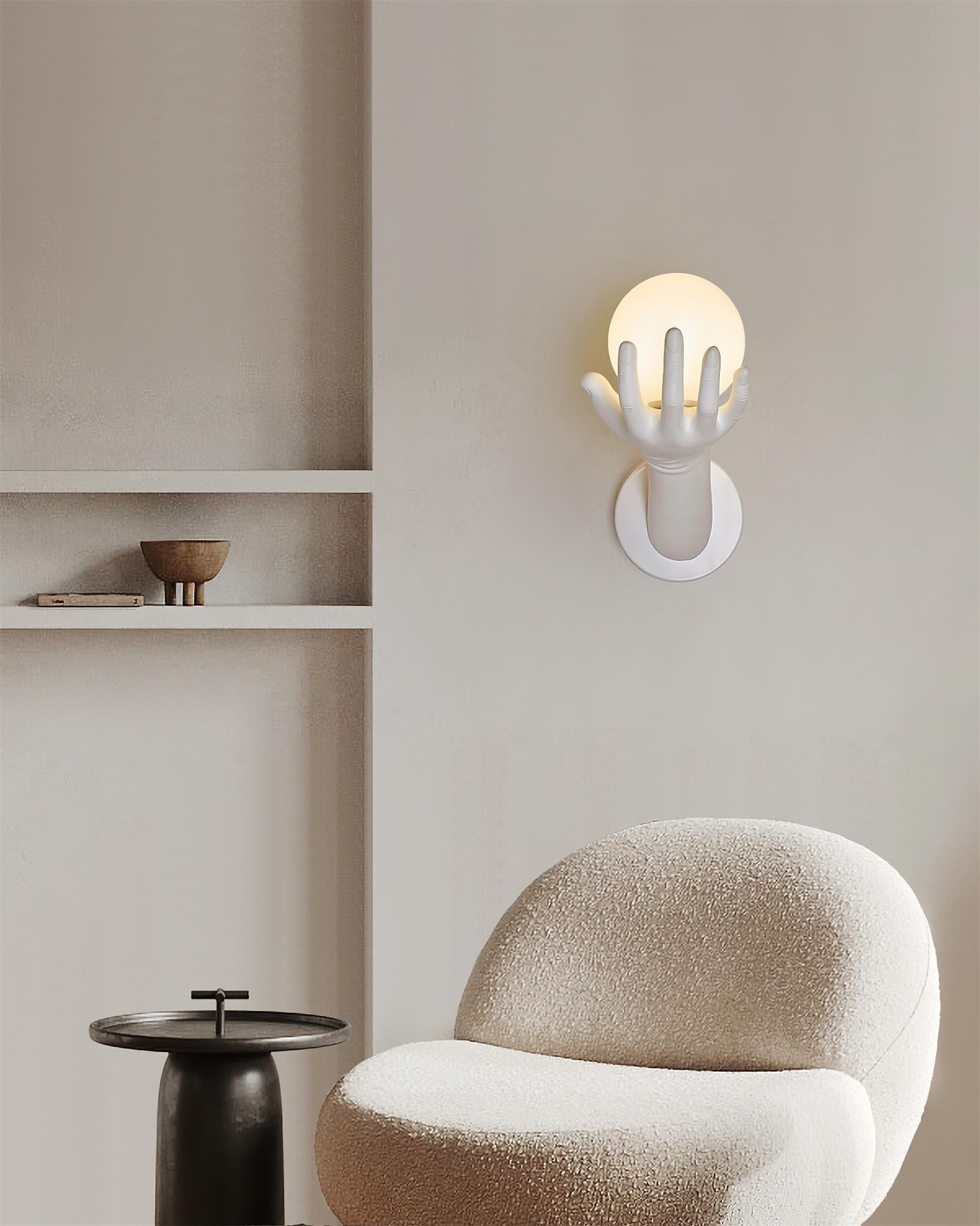Wall Lamp Polymer Body Hand Shape Globe Shade Wood Grain - Letslighting