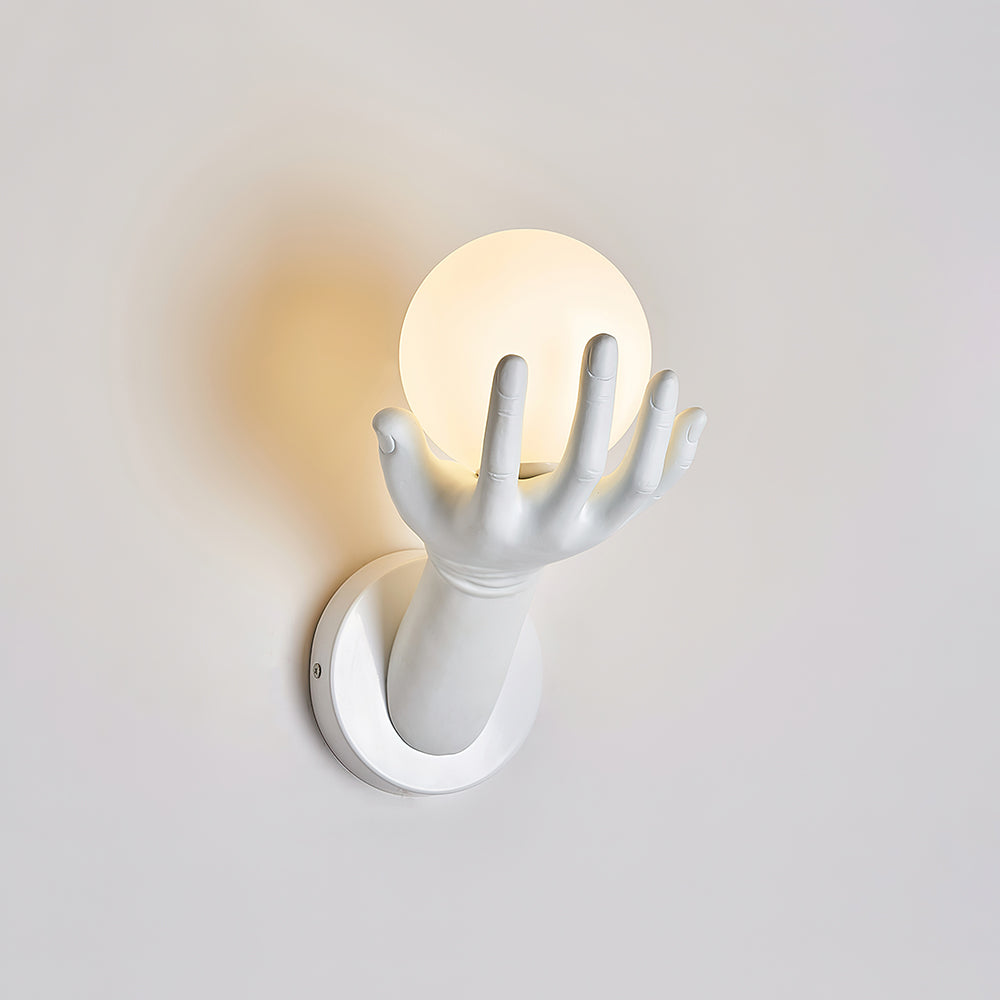 Wall Lamp Polymer Body Hand Shape Globe Shade Wood Grain - Letslighting