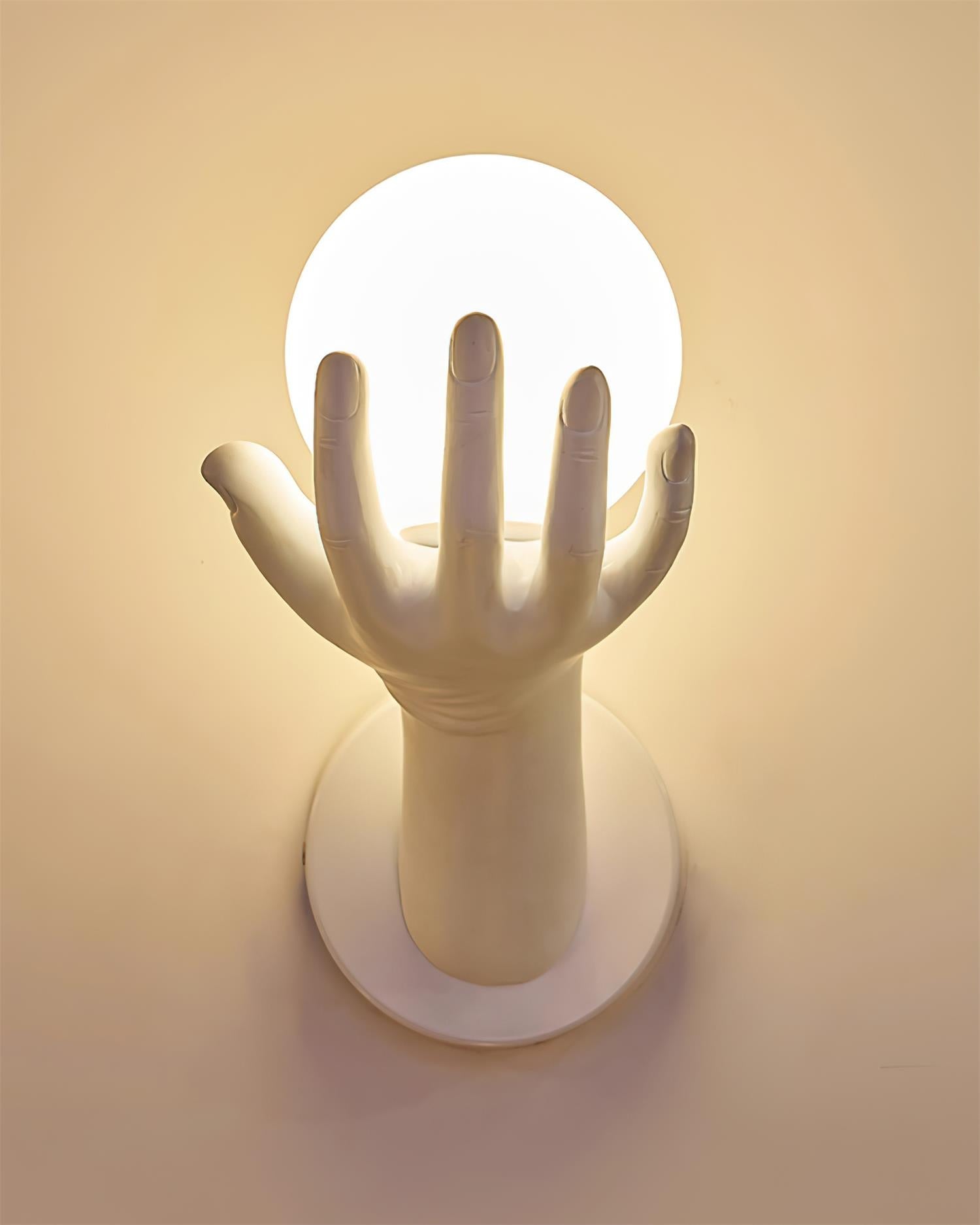 Wall Lamp Polymer Body Hand Shape Globe Shade Wood Grain - Letslighting
