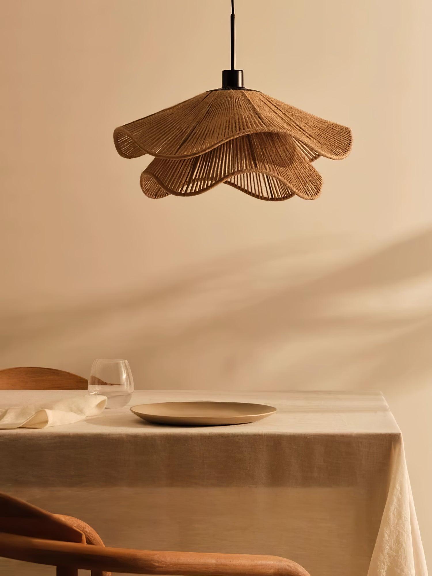 Straw Hat Pendant Lamp Woven Wave Organic - Letslighting