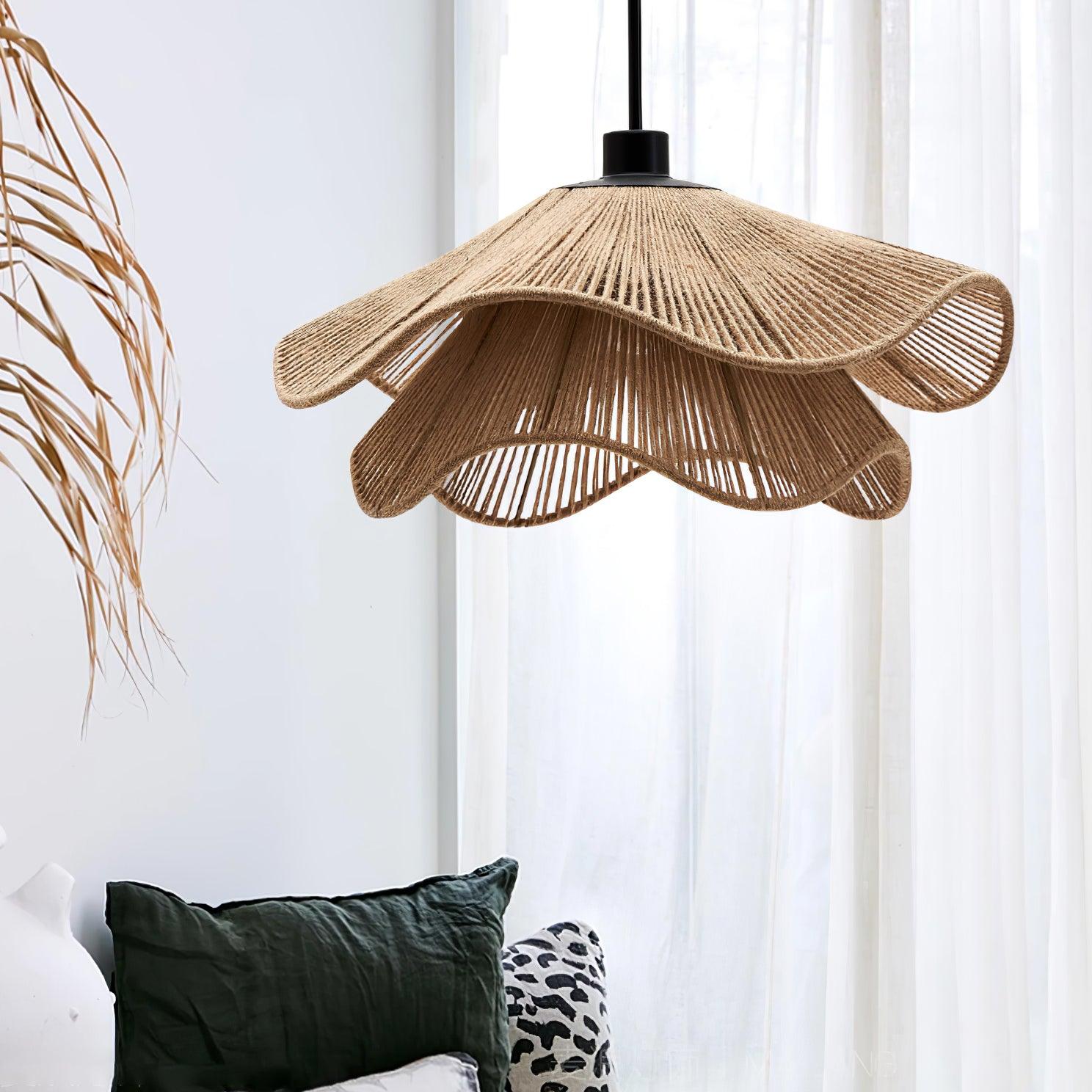 Straw Hat Pendant Lamp Woven Wave Organic - Letslighting