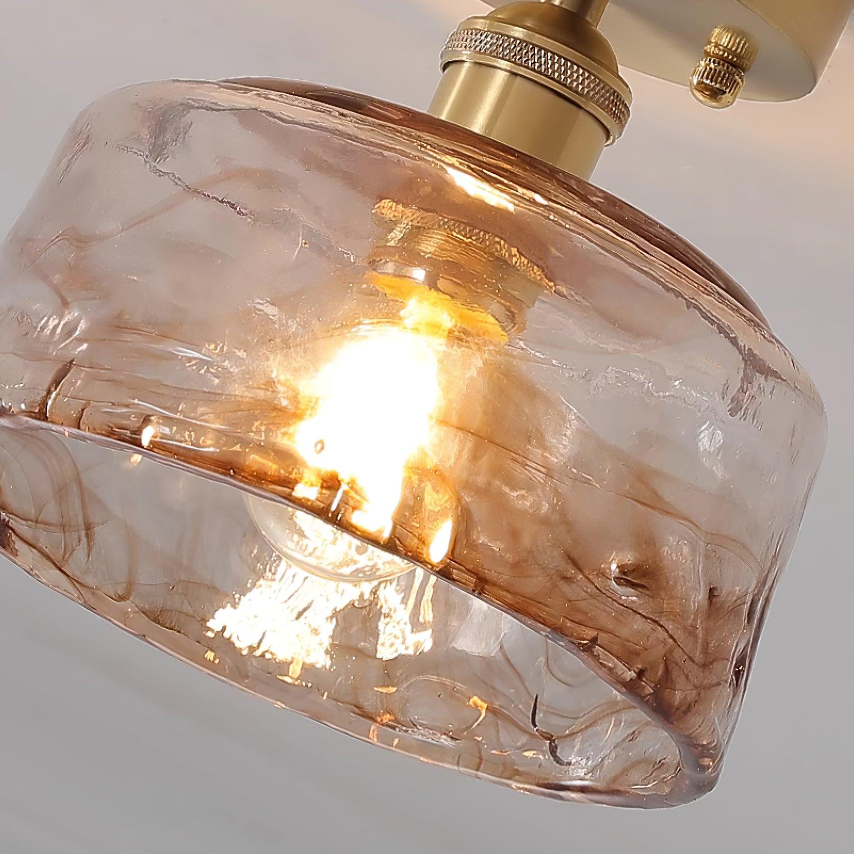 Ceiling Light Amber Swirl Glass Shade Brass Vintage Industrial - Letslighting