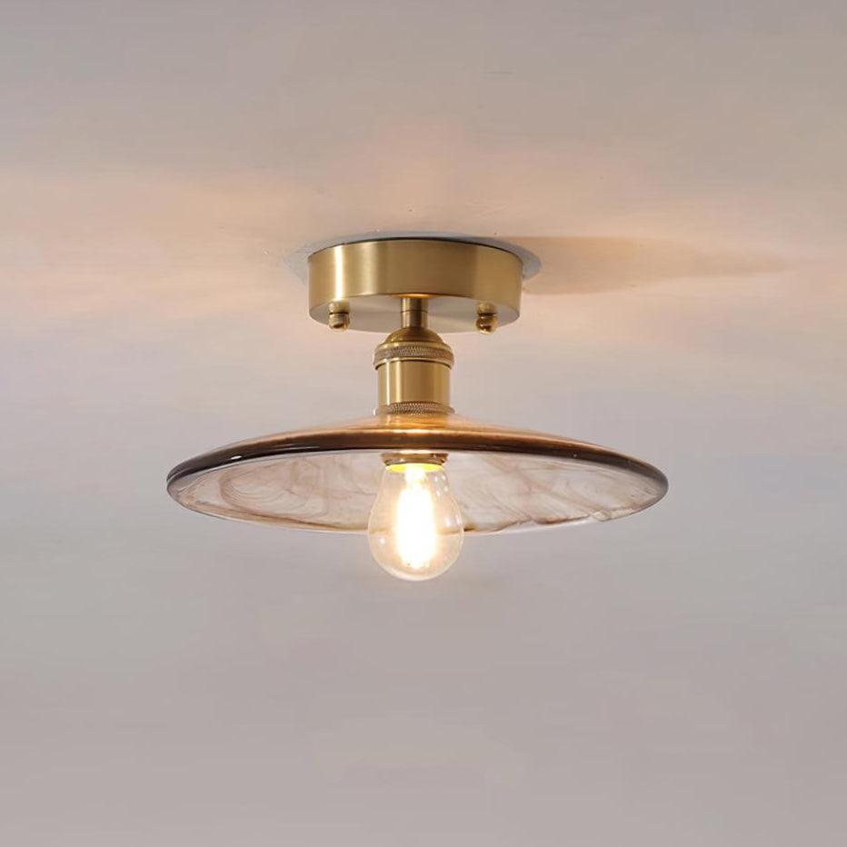 Ceiling Light Amber Swirl Glass Shade Brass Vintage Industrial - Letslighting