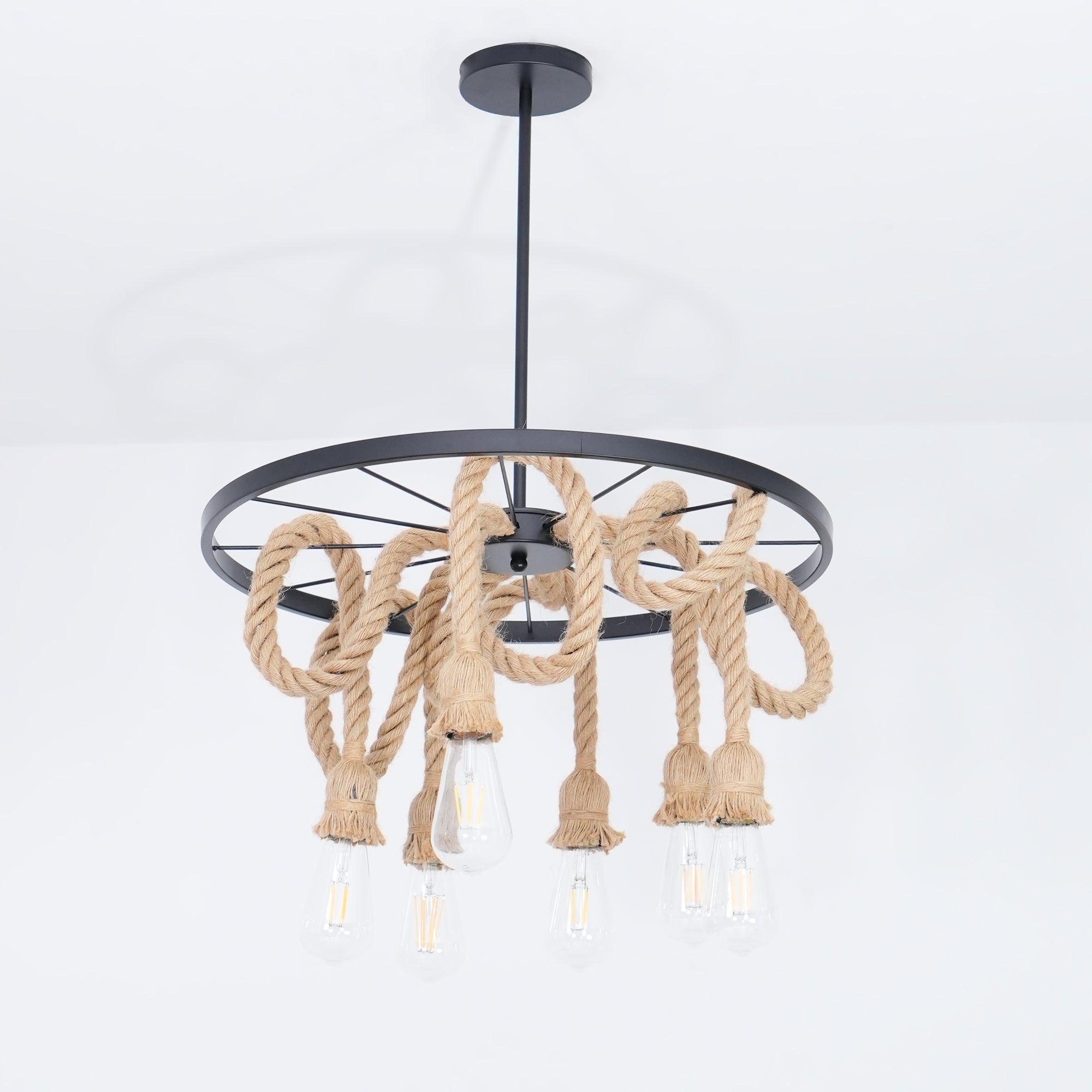 Lustra Chandelier Hemp Rope Industrial Six Head - Letslighting