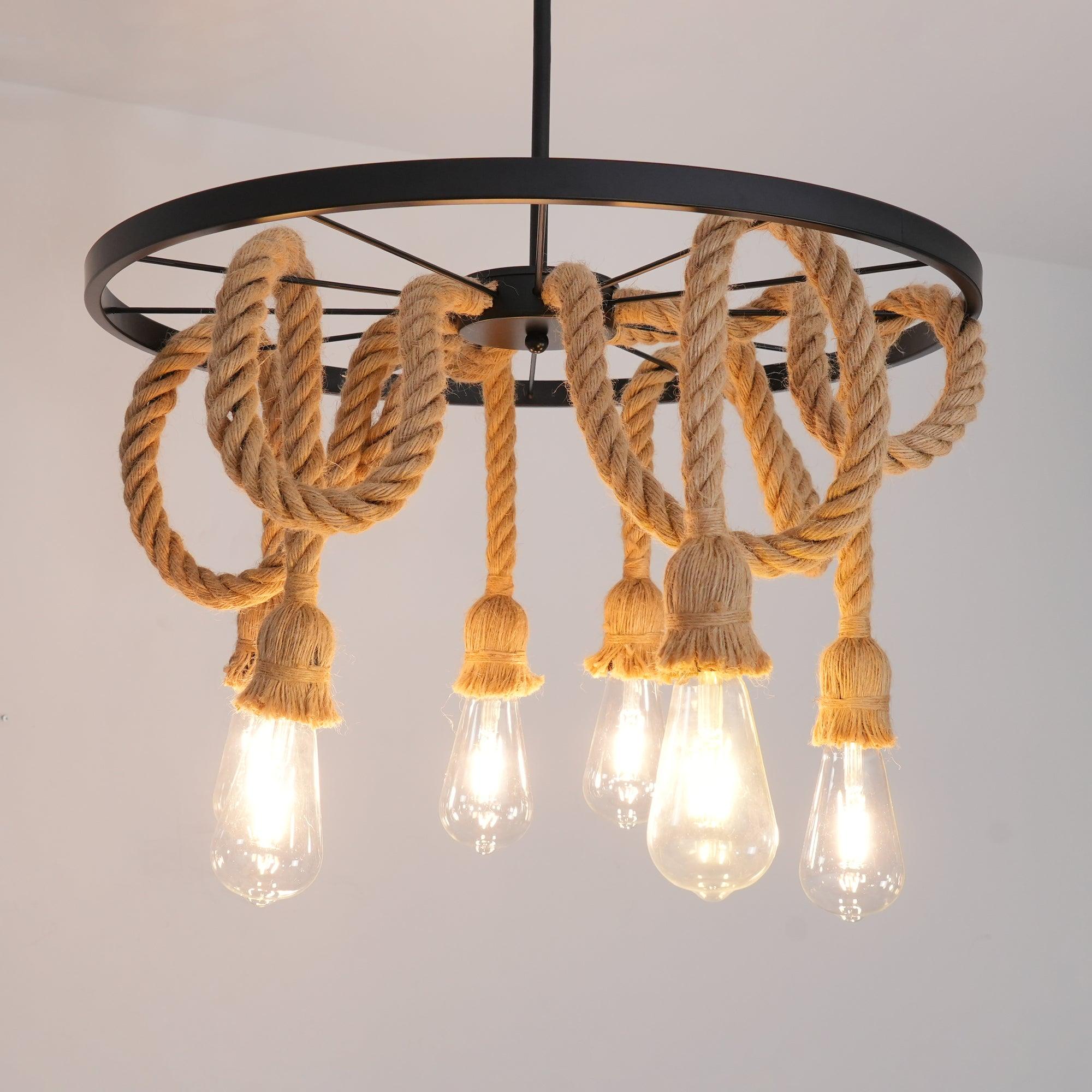 Lustra Chandelier Hemp Rope Industrial Six Head - Letslighting