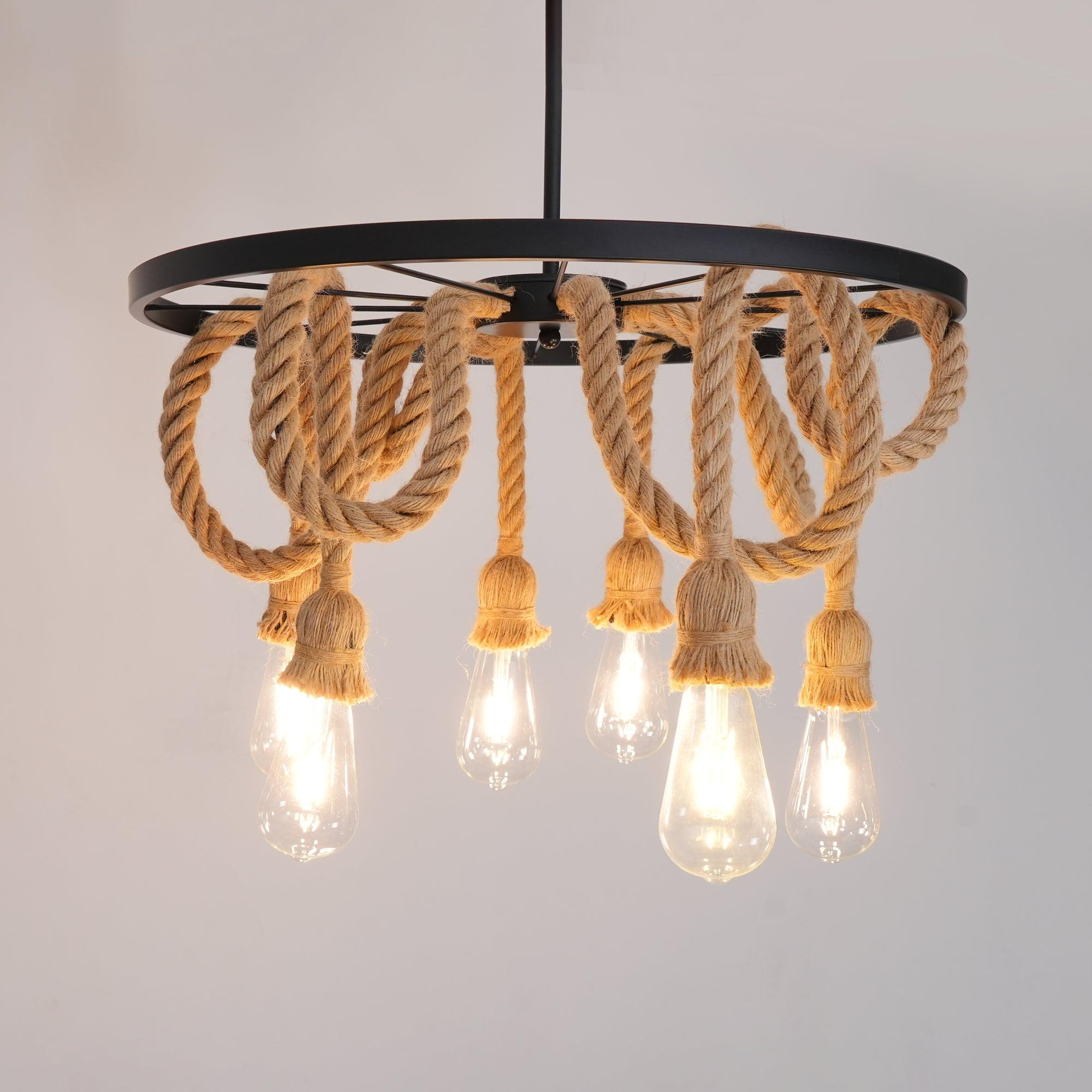Lustra Chandelier Hemp Rope Industrial Six Head - Letslighting