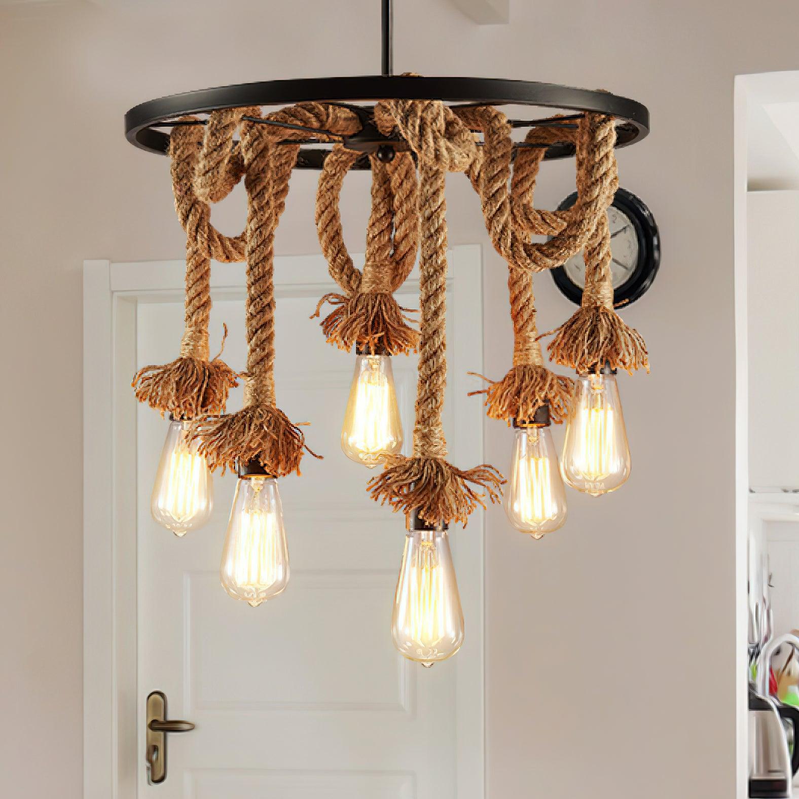Lustra Chandelier Hemp Rope Industrial Six Head - Letslighting