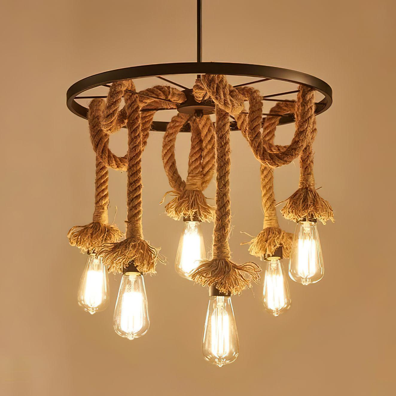 Lustra Chandelier Hemp Rope Industrial Six Head - Letslighting