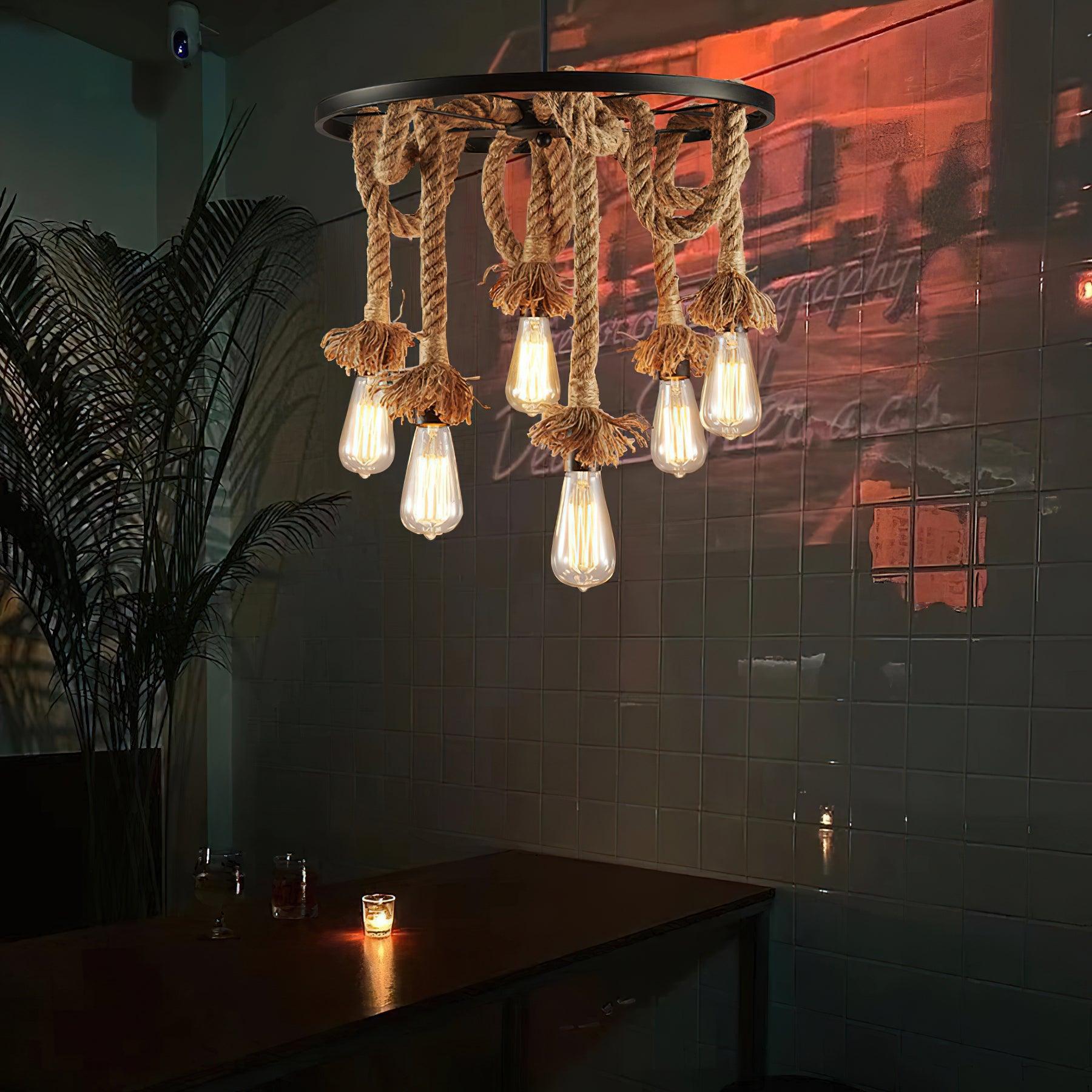 Lustra Chandelier Hemp Rope Industrial Six Head - Letslighting