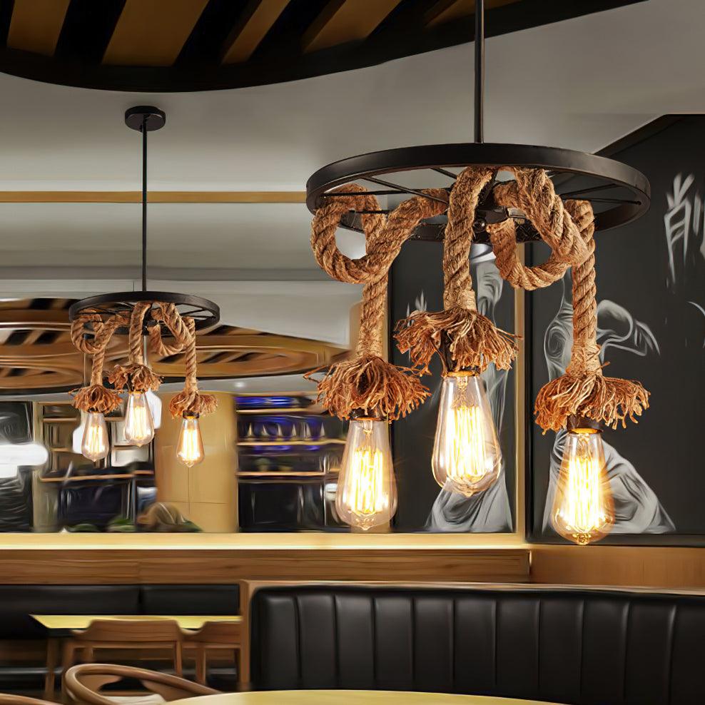 Lustra Chandelier Hemp Rope Industrial Six Head - Letslighting