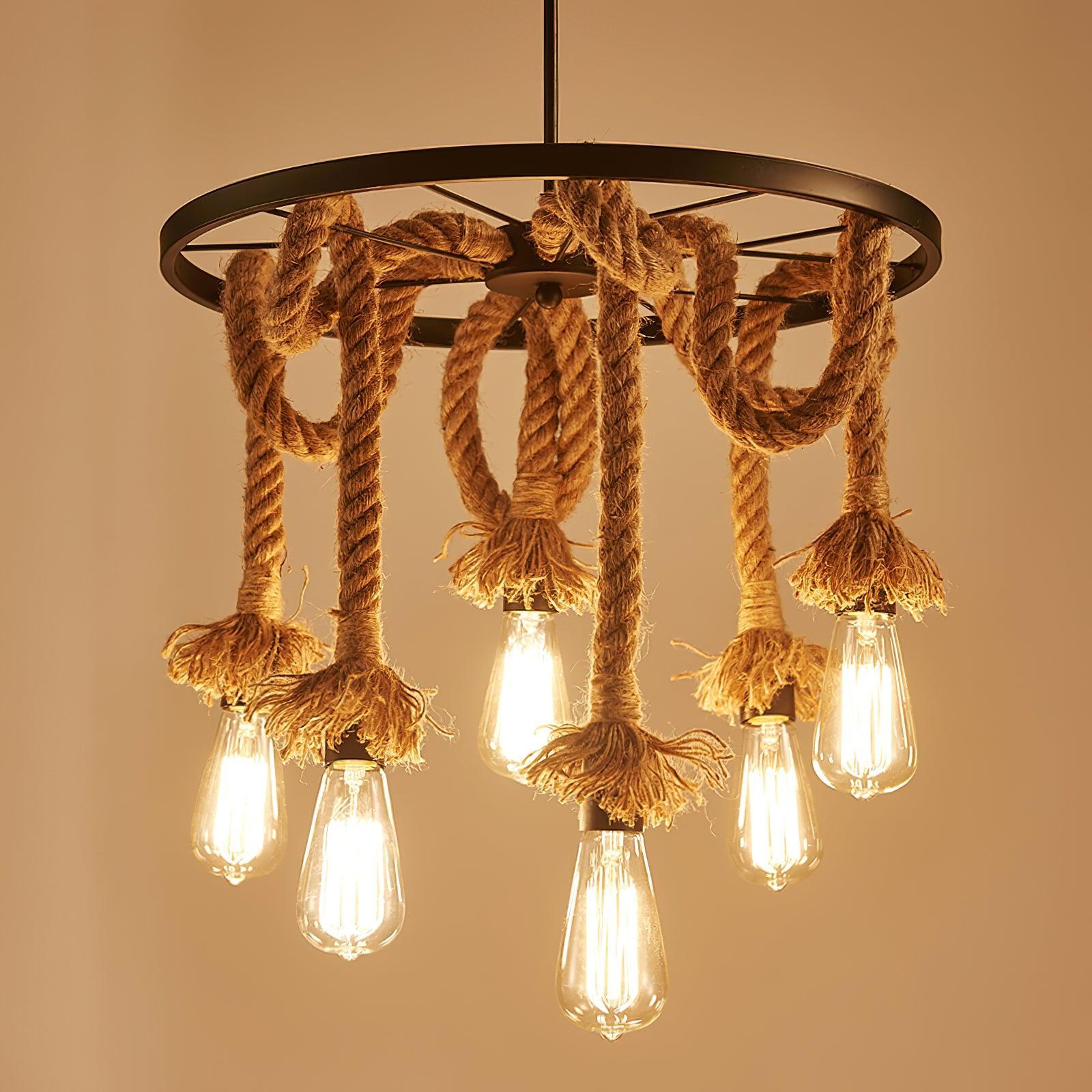 Lustra Chandelier Hemp Rope Industrial Six Head - Letslighting