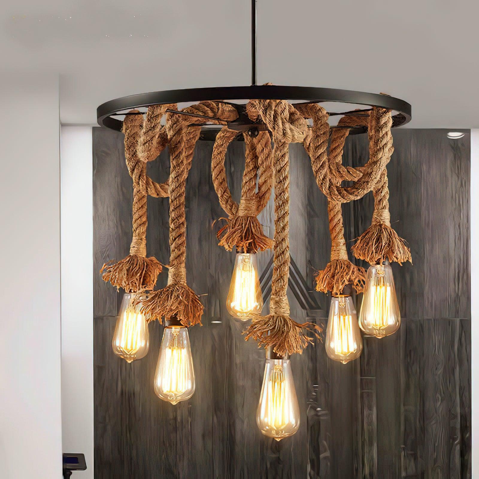 Lustra Chandelier Hemp Rope Industrial Six Head - Letslighting