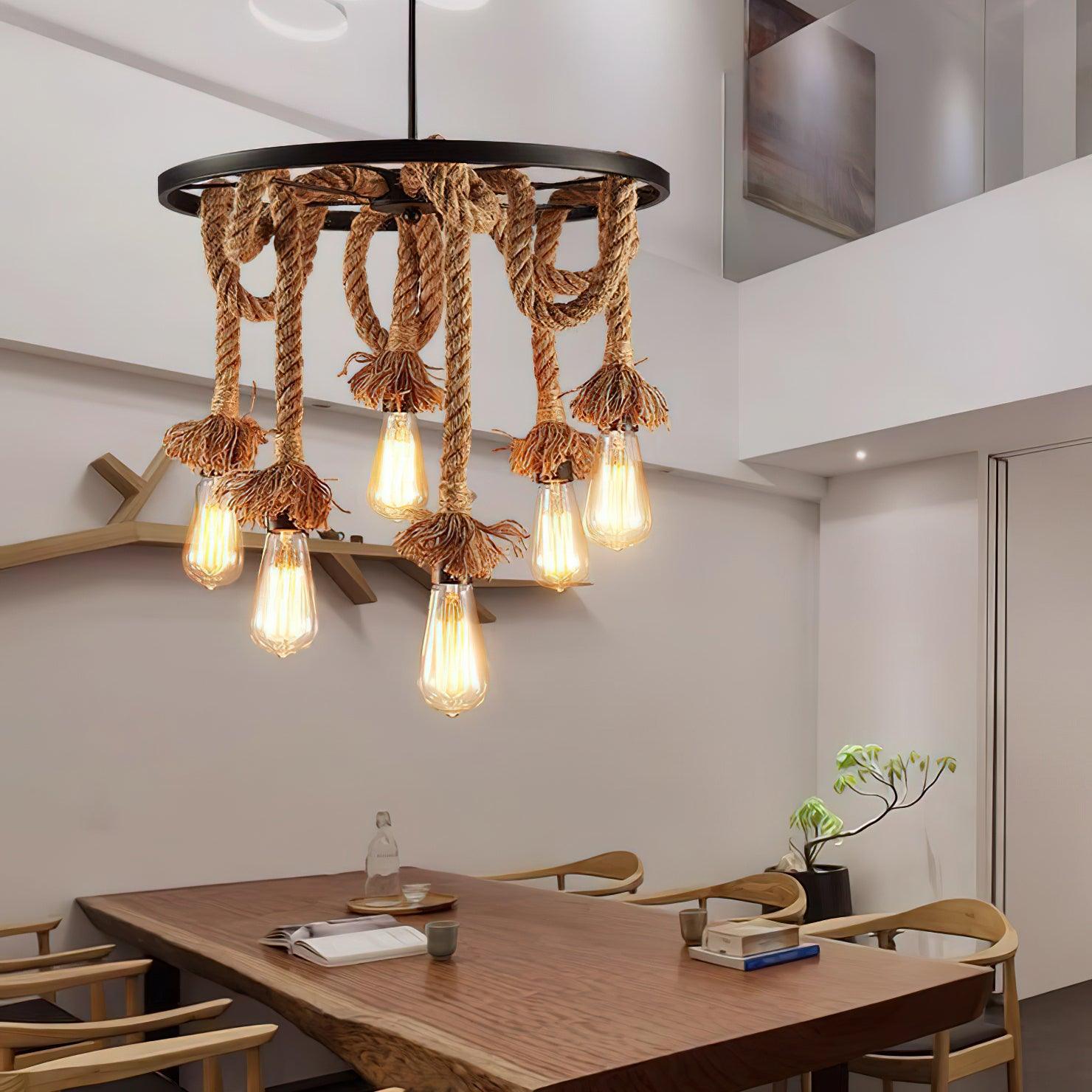 Lustra Chandelier Hemp Rope Industrial Six Head - Letslighting