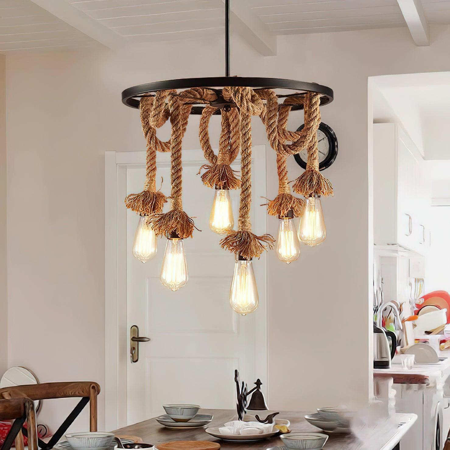 Lustra Chandelier Hemp Rope Industrial Six Head - Letslighting