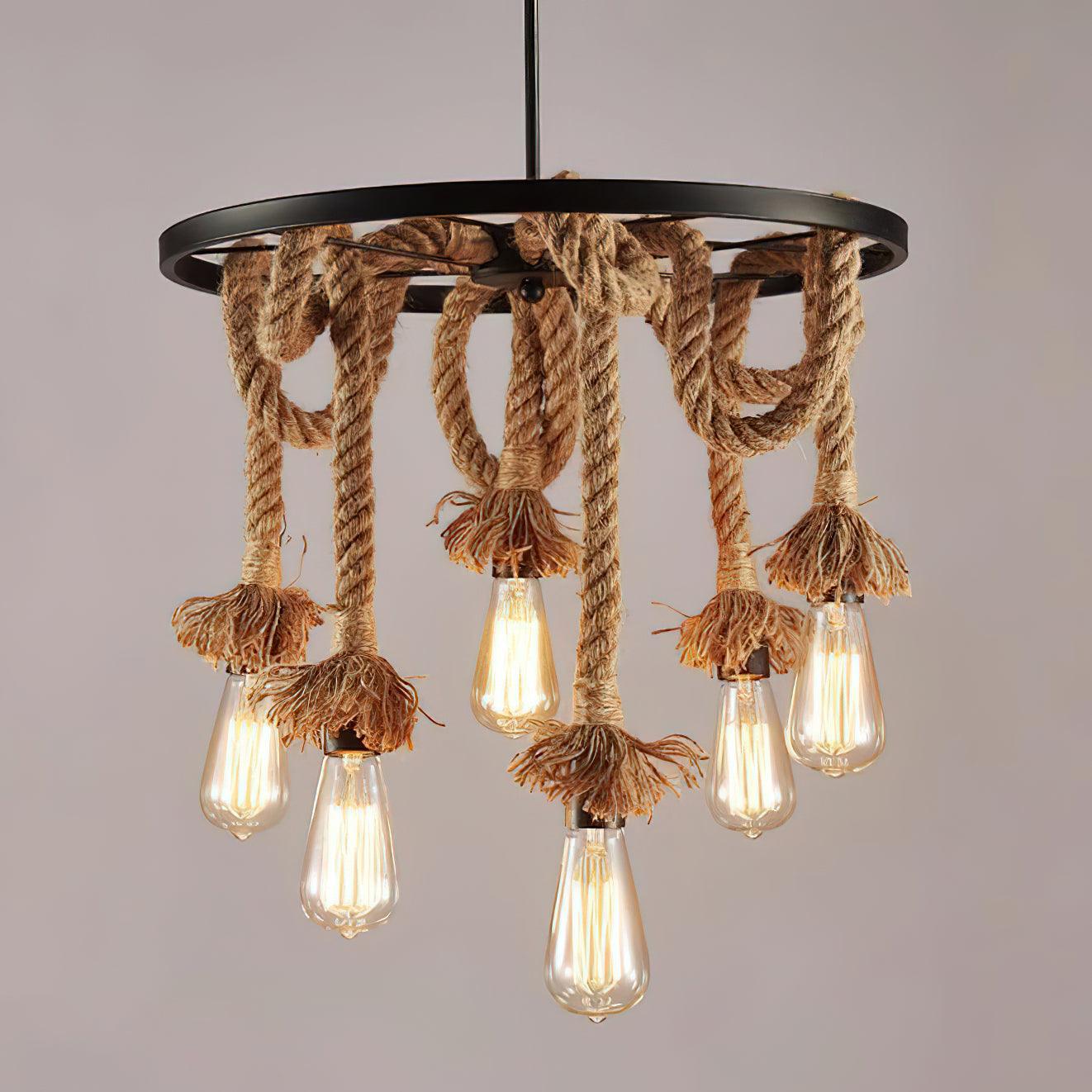 Lustra Chandelier Hemp Rope Industrial Six Head - Letslighting