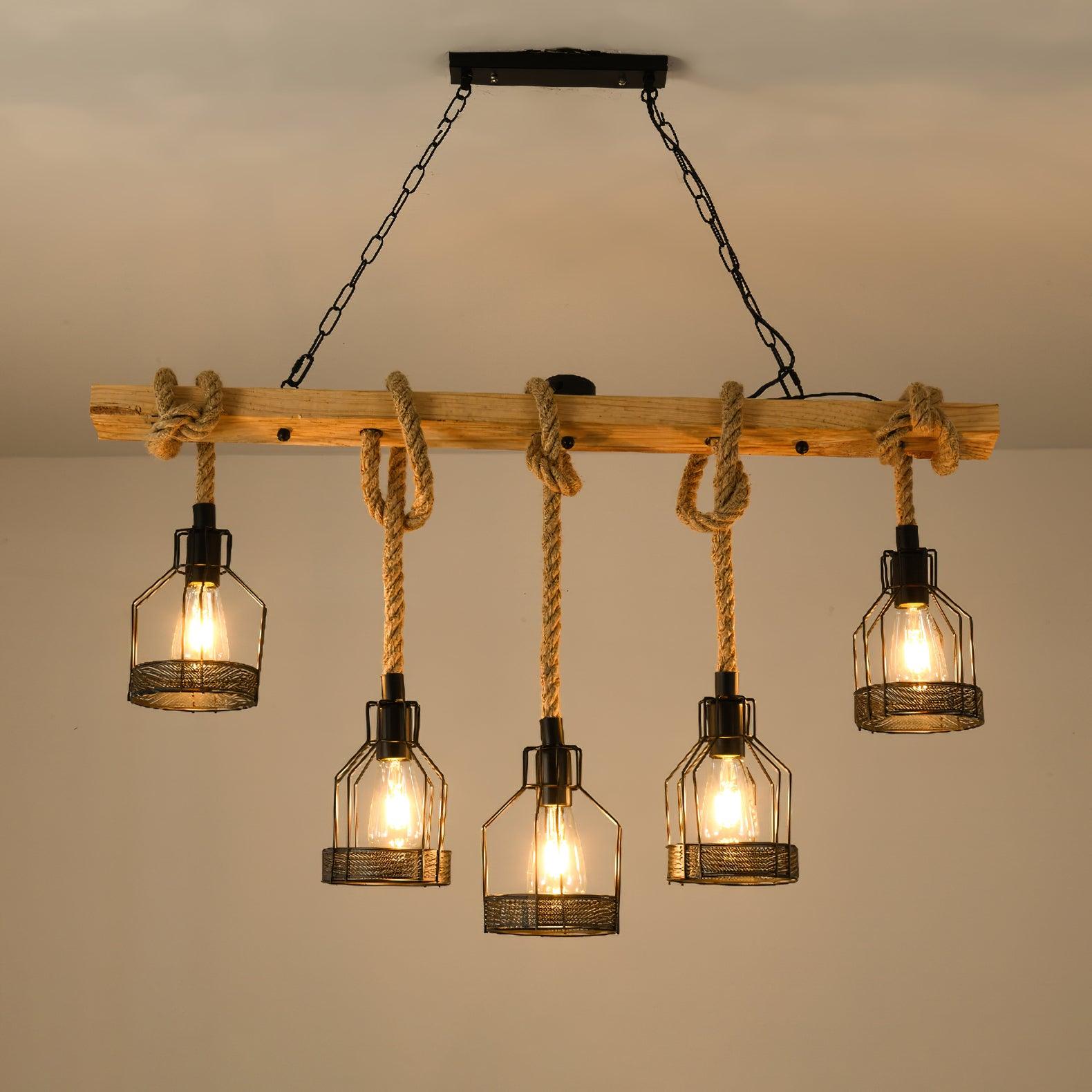 Epoch Hemp Rope Industrial Grenade Chandelier
