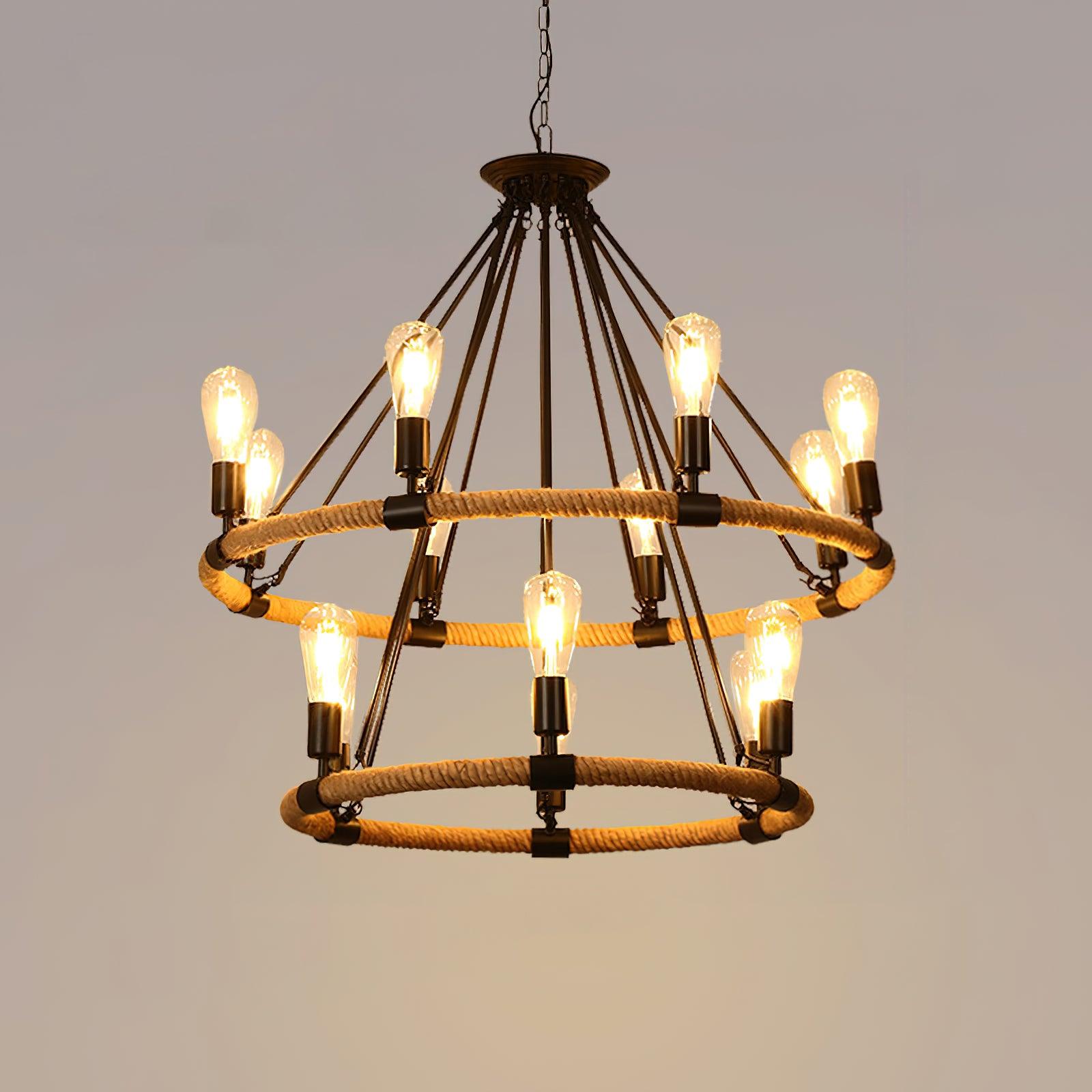 Lustra Chandelier Hemp Rope Industrial Round - Letslighting