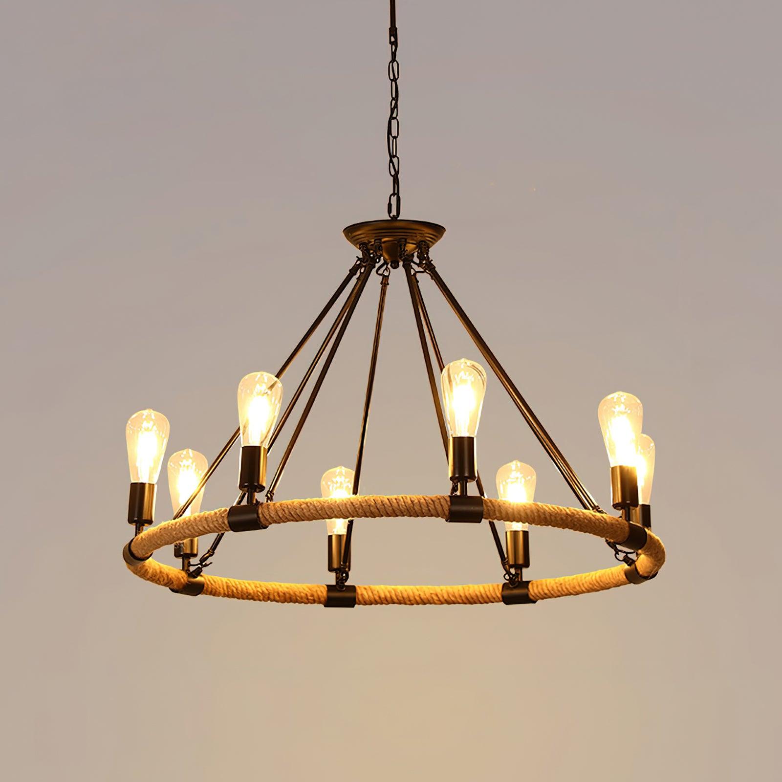 Lustra Chandelier Hemp Rope Industrial Round - Letslighting