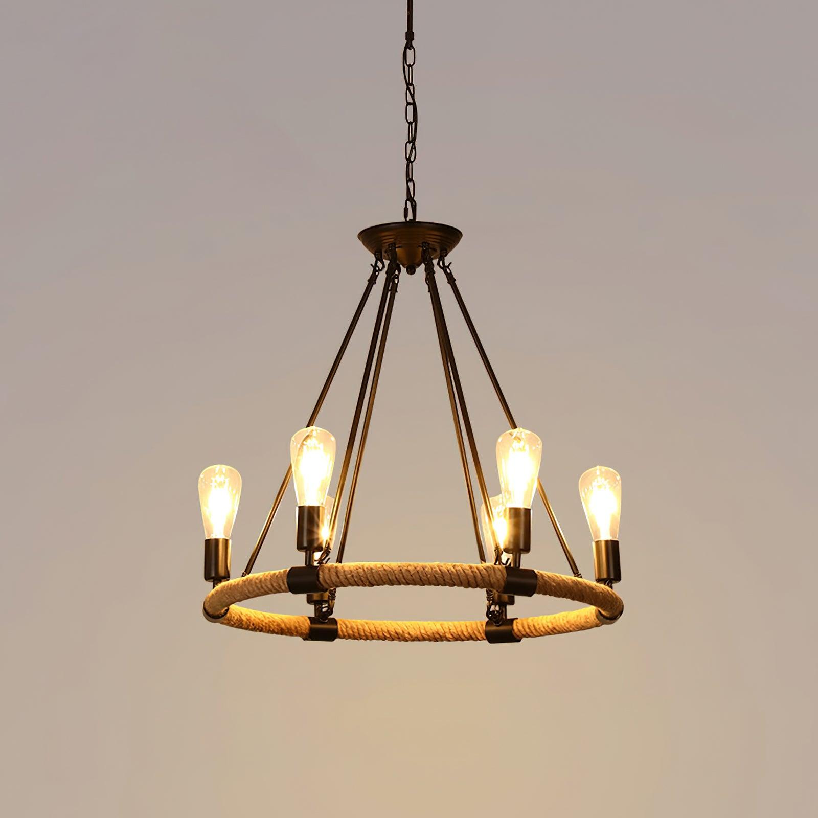 Lustra Chandelier Hemp Rope Industrial Round - Letslighting