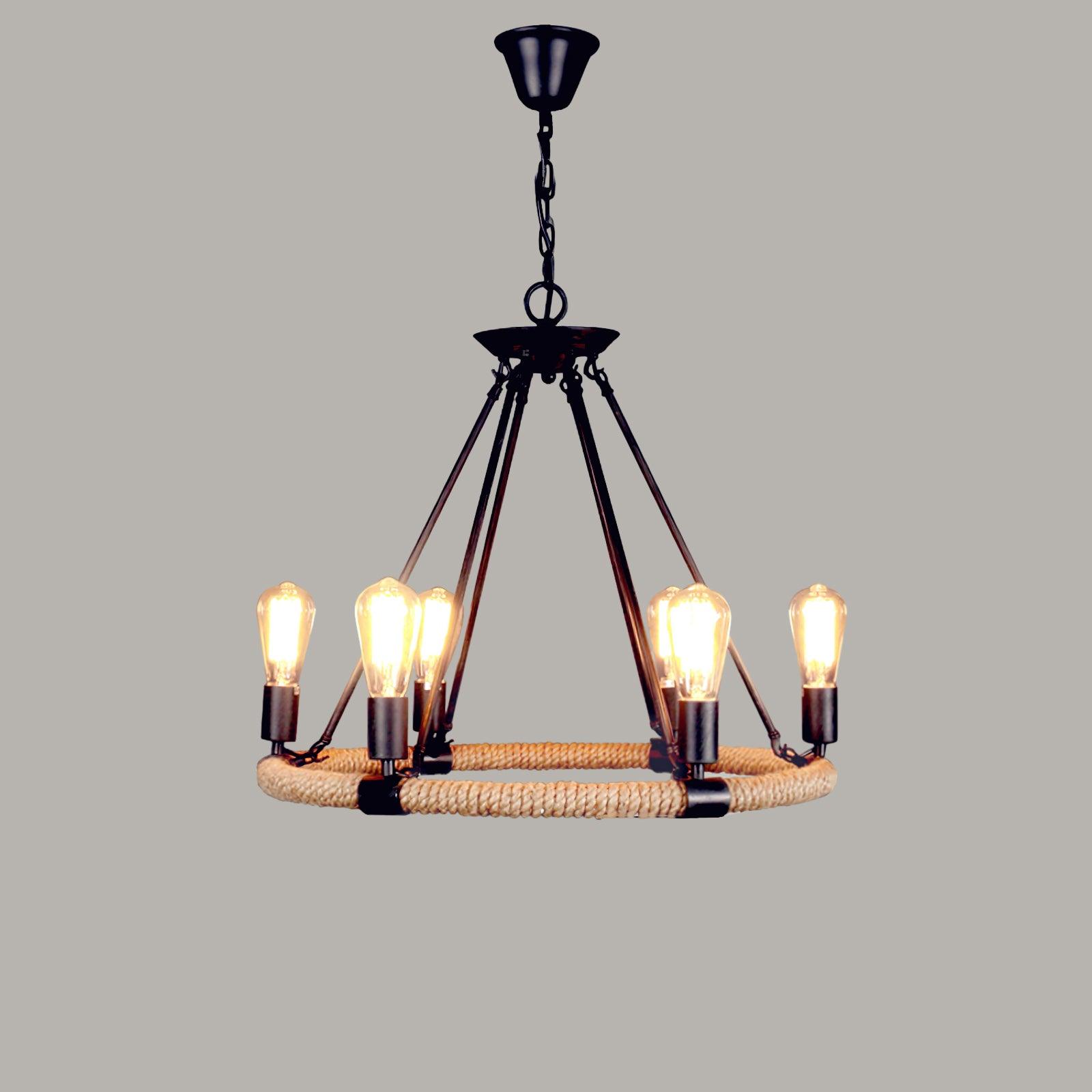 Lustra Chandelier Hemp Rope Industrial Round - Letslighting