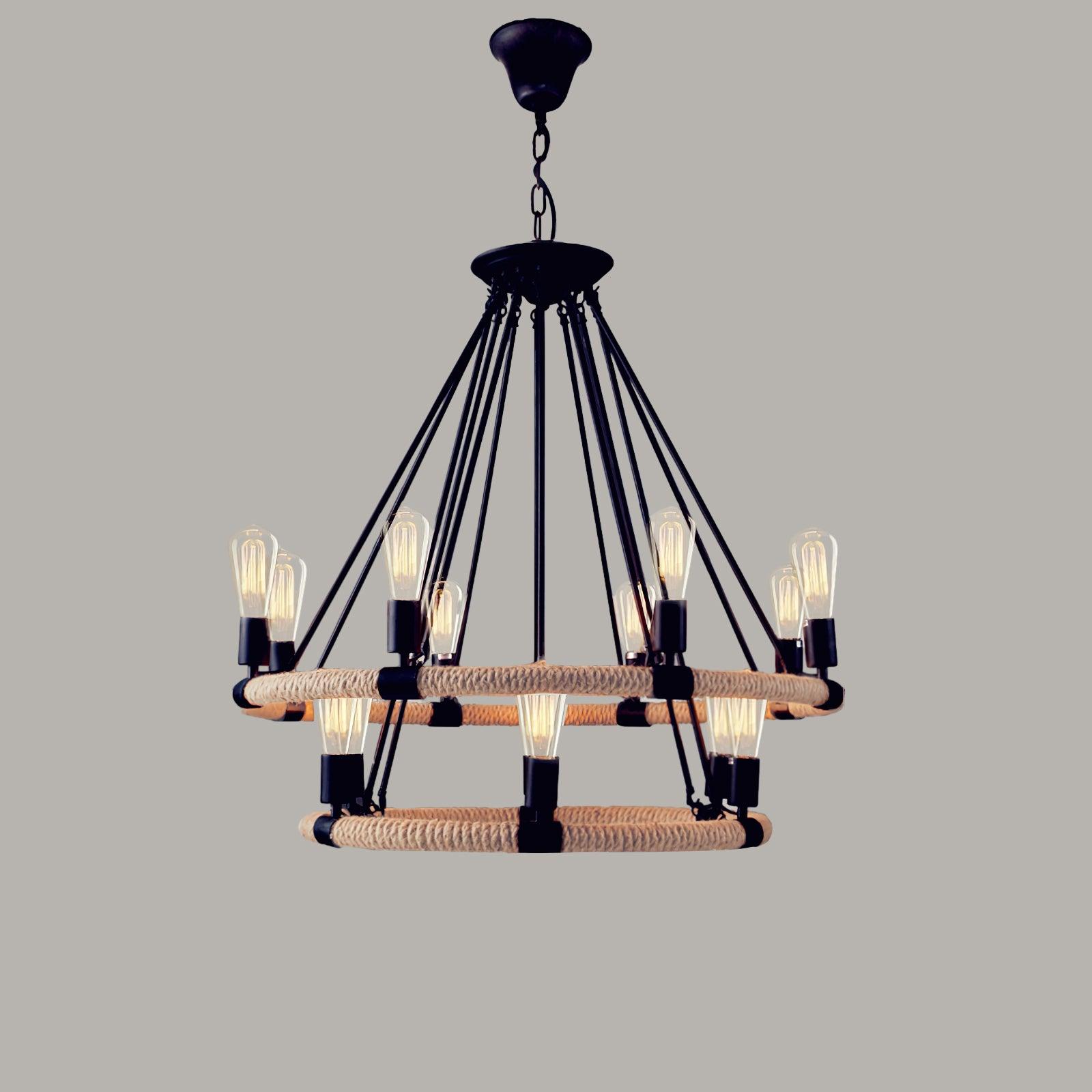 Lustra Chandelier Hemp Rope Industrial Round - Letslighting