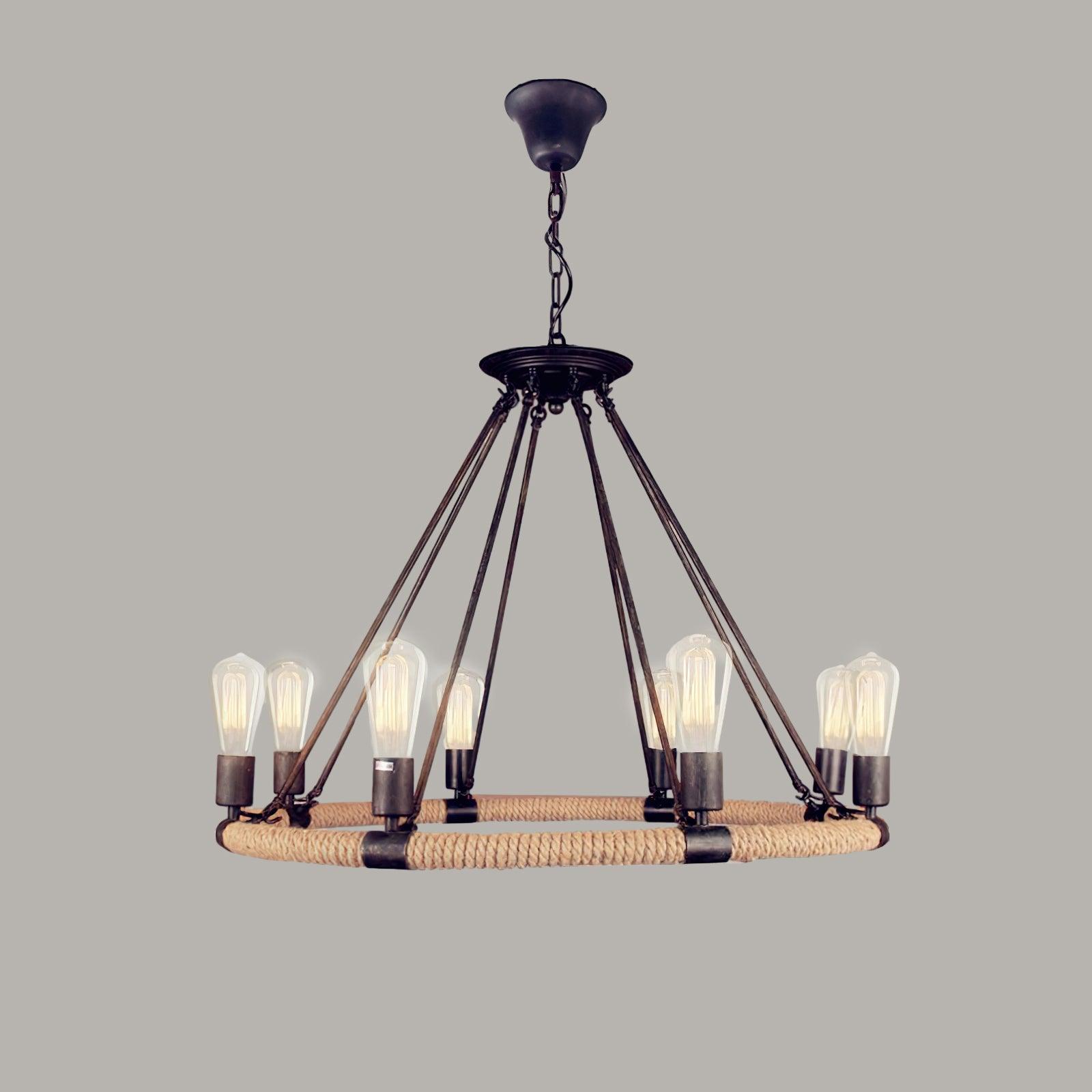 Lustra Chandelier Hemp Rope Industrial Round - Letslighting