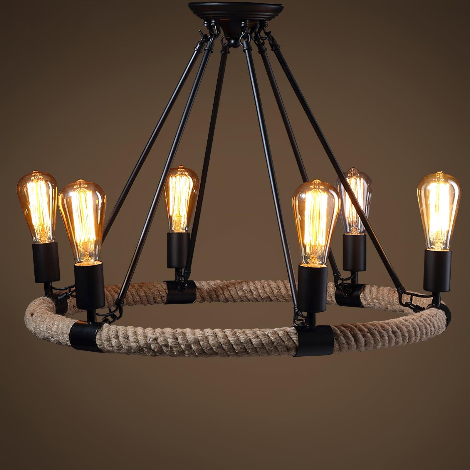 Lustra Chandelier Hemp Rope Industrial Round - Letslighting