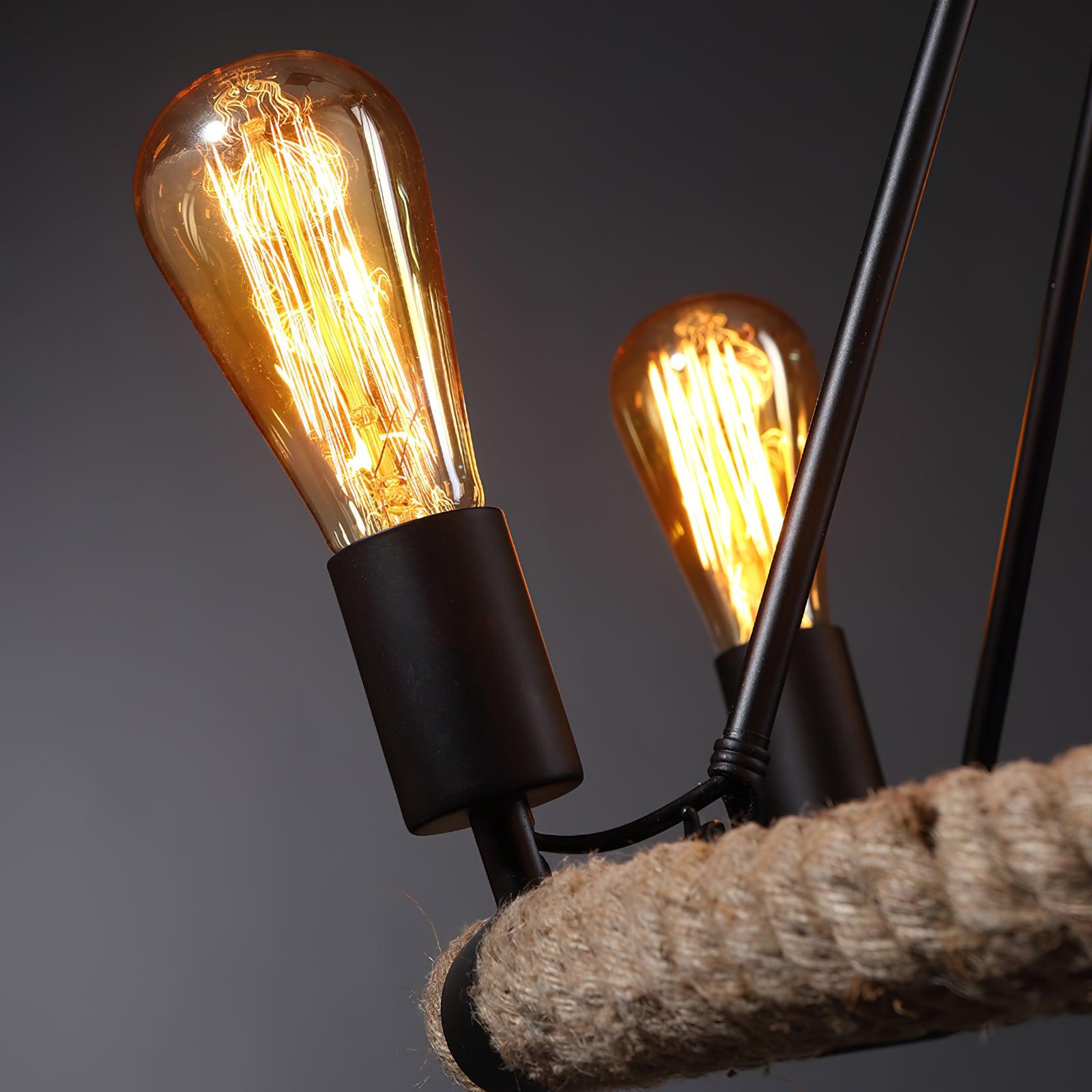 Lustra Chandelier Hemp Rope Industrial Round - Letslighting